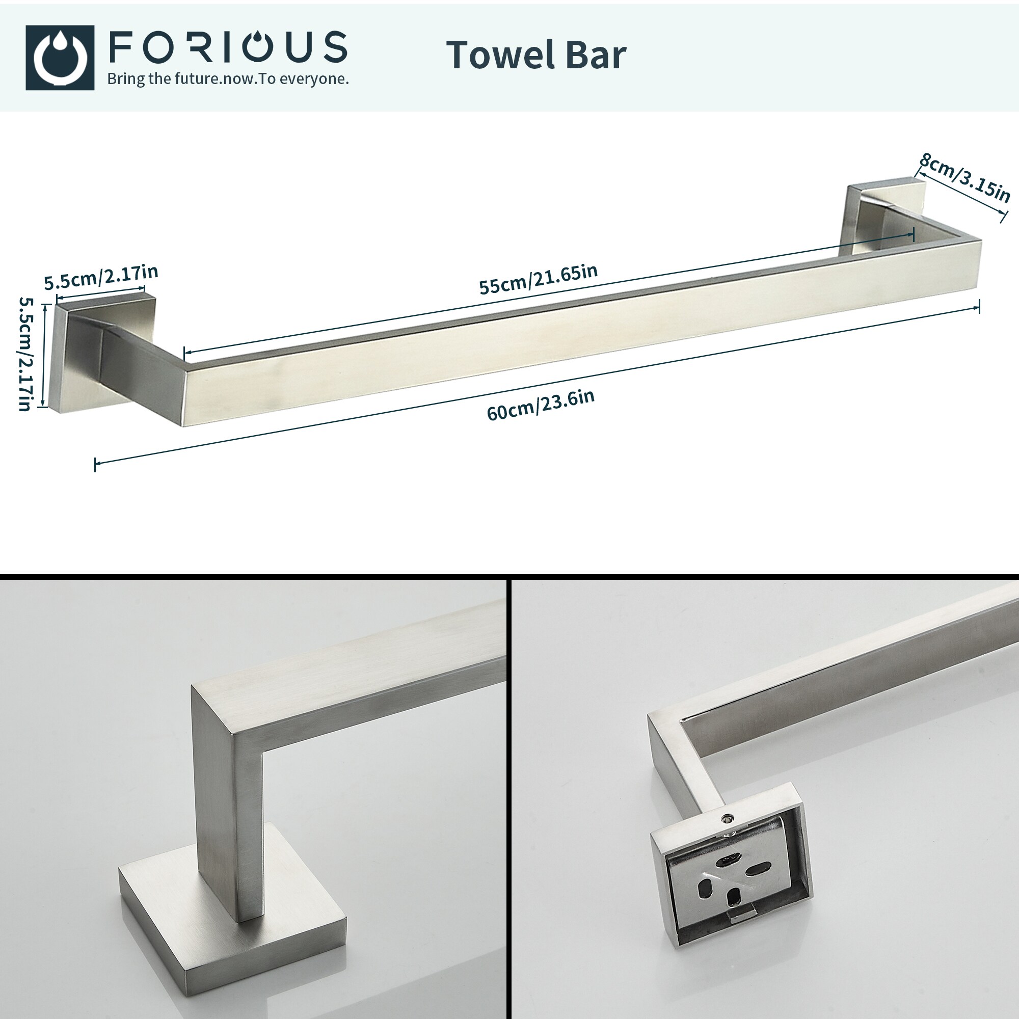 Juego de accesorios decorativos para baño de 4 piezas en níquel cepillado - Barra para toallas, porta papel higiénico, gancho para batas incluidos LL19002BN4A