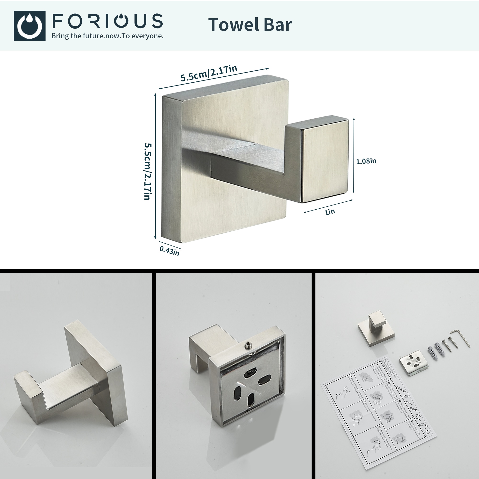 Juego de accesorios decorativos para baño de 4 piezas en níquel cepillado - Barra para toallas, porta papel higiénico, gancho para batas incluidos LL19002BN4A