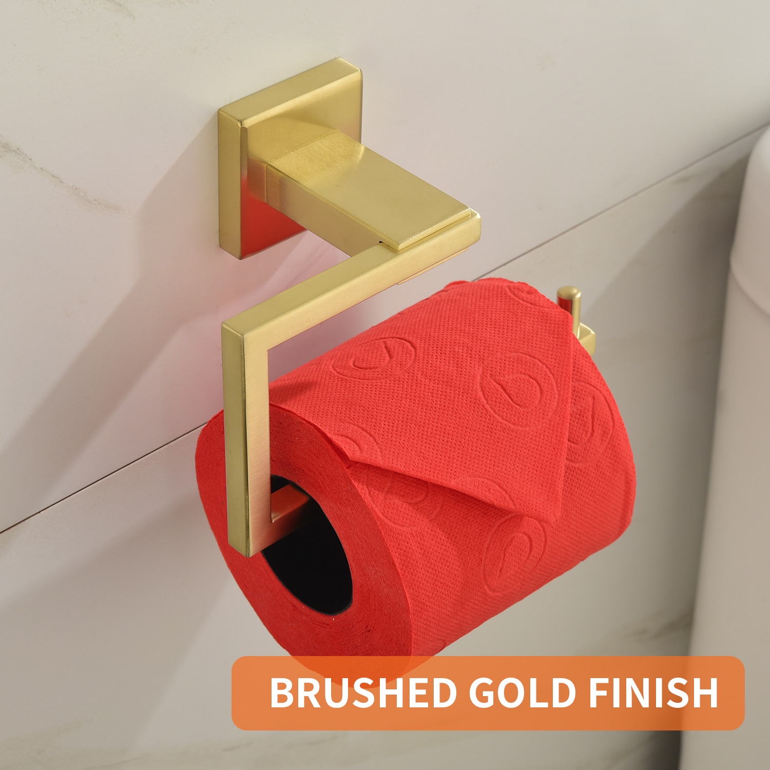 Juego de Accesorios de Baño WELLFOR 4 Piezas en Dorado Cepillado - Incluye Barra de Toalla, Portarrollos, Anillo de Toalla y Gancho para Batas