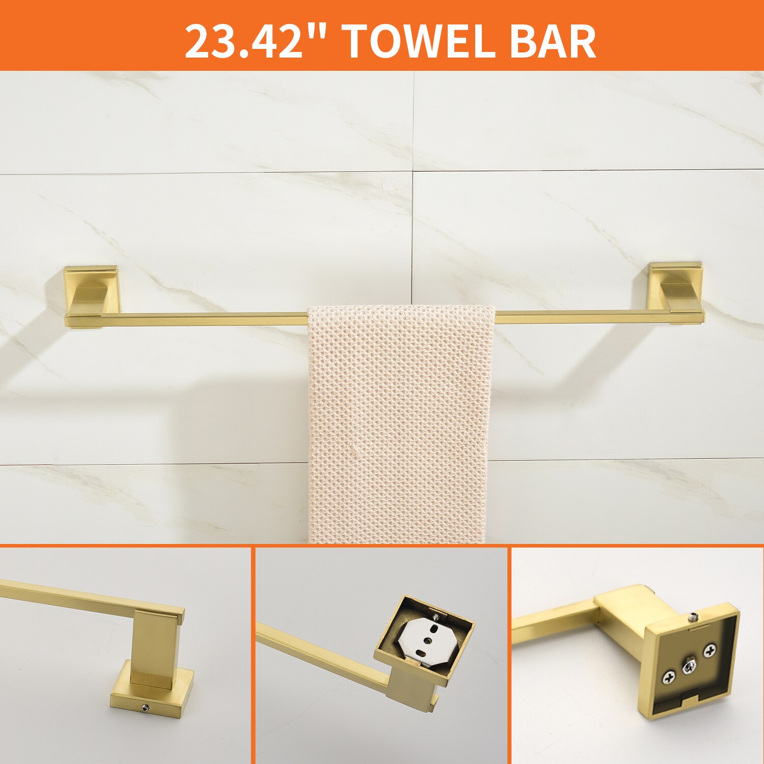 Juego de Accesorios de Baño WELLFOR 4 Piezas en Dorado Cepillado - Incluye Barra de Toalla, Portarrollos, Anillo de Toalla y Gancho para Batas