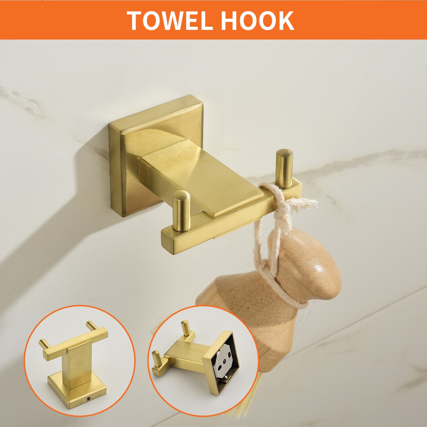 Juego de Accesorios de Baño WELLFOR 4 Piezas en Dorado Cepillado - Incluye Barra de Toalla, Portarrollos, Anillo de Toalla y Gancho para Batas