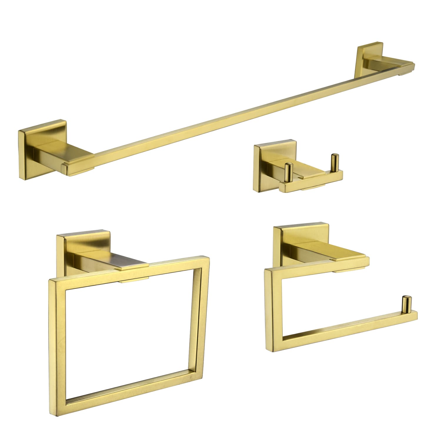 Juego de Accesorios de Baño WELLFOR 4 Piezas en Dorado Cepillado - Incluye Barra de Toalla, Portarrollos, Anillo de Toalla y Gancho para Batas