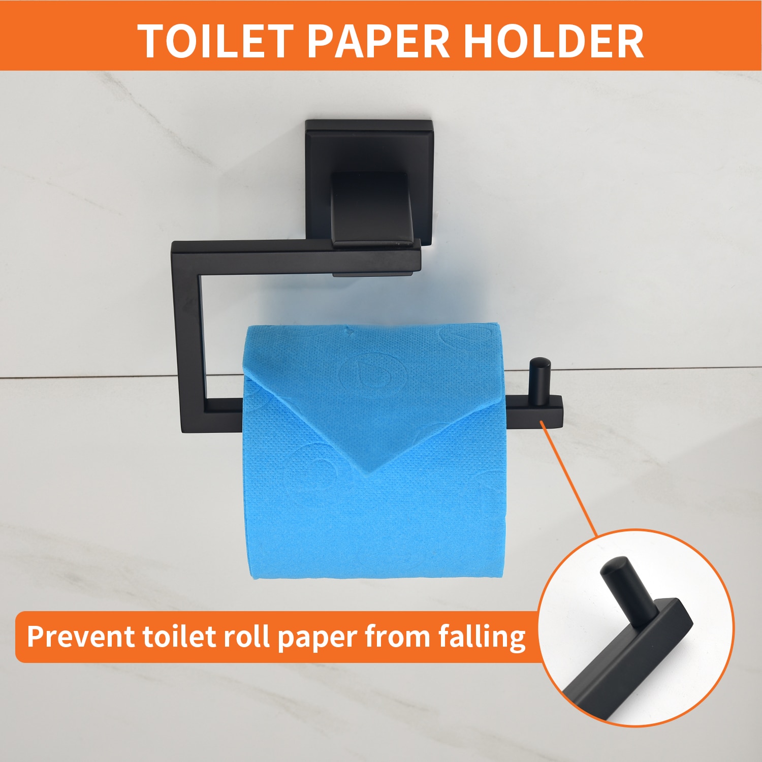 Juego de Accesorios para Baño de 4 Piezas en Negro Mate - Barra de Toalla, Porta Papel Higiénico, Argolla para Toalla, Gancho para Bata incluido