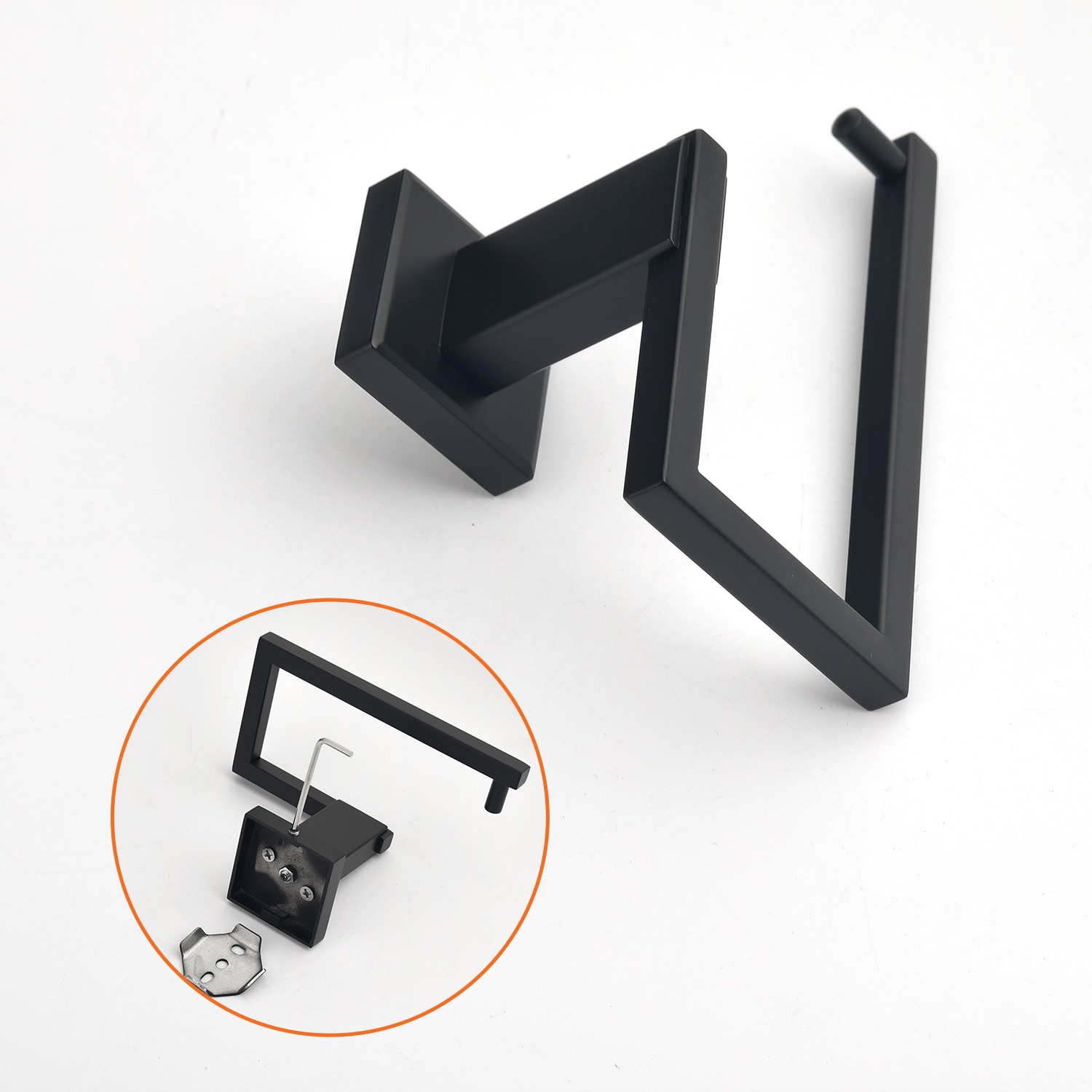 Juego de Accesorios para Baño de 4 Piezas en Negro Mate - Barra de Toalla, Porta Papel Higiénico, Argolla para Toalla, Gancho para Bata incluido