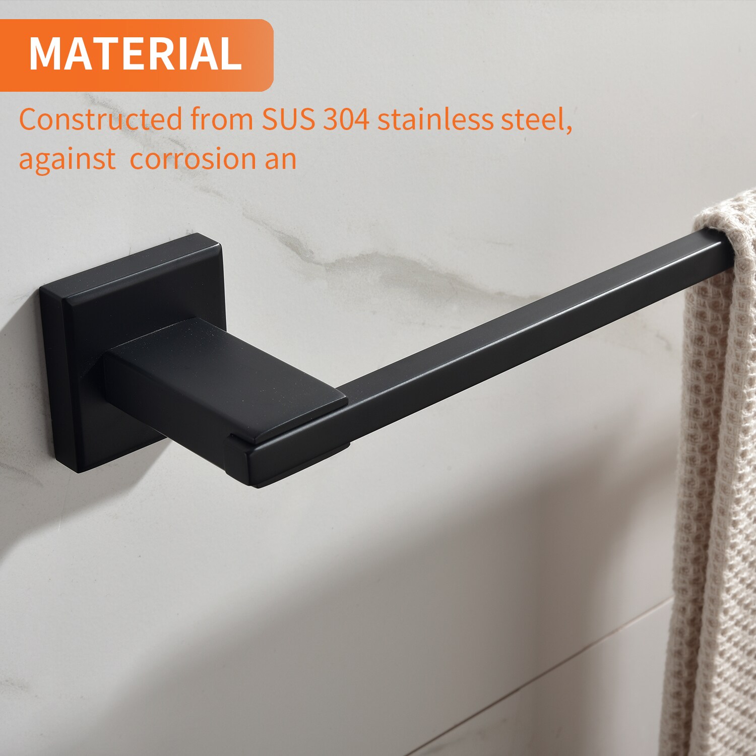Juego de Accesorios para Baño de 4 Piezas en Negro Mate - Barra de Toalla, Porta Papel Higiénico, Argolla para Toalla, Gancho para Bata incluido