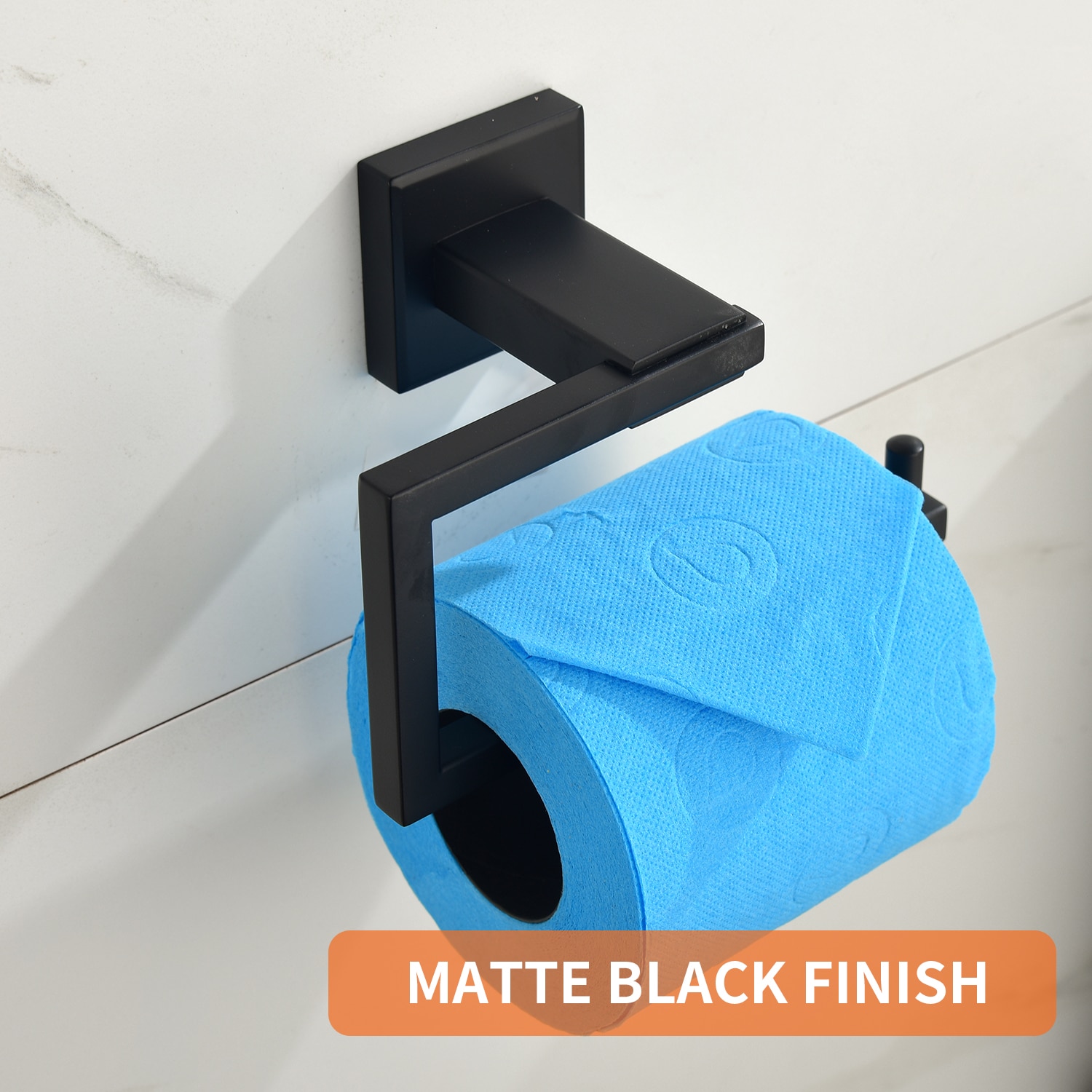 Juego de Accesorios para Baño de 4 Piezas en Negro Mate - Barra de Toalla, Porta Papel Higiénico, Argolla para Toalla, Gancho para Bata incluido