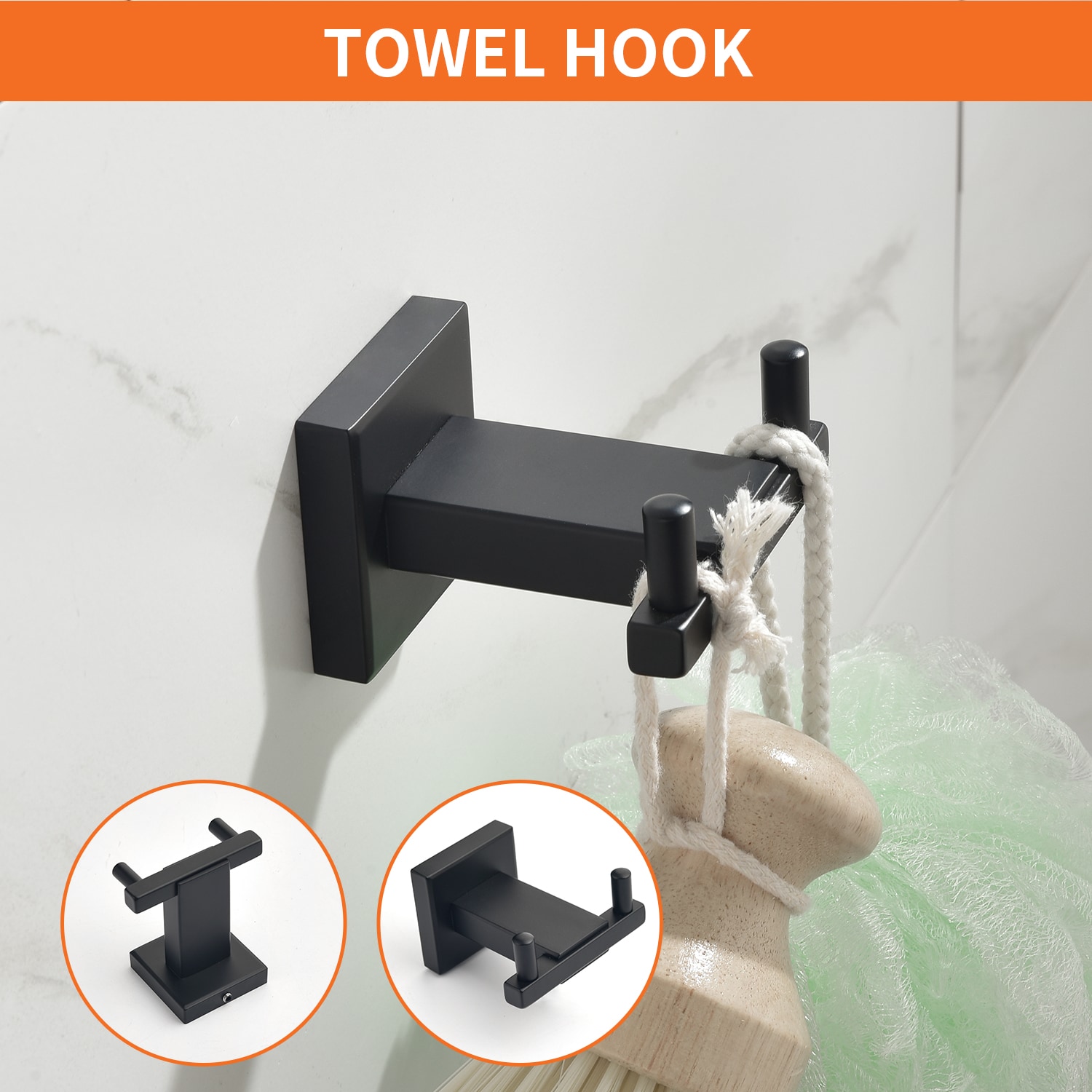 Juego de Accesorios para Baño de 4 Piezas en Negro Mate - Barra de Toalla, Porta Papel Higiénico, Argolla para Toalla, Gancho para Bata incluido
