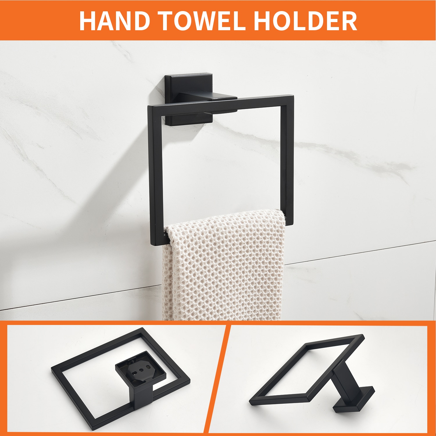 Juego de Accesorios para Baño de 4 Piezas en Negro Mate - Barra de Toalla, Porta Papel Higiénico, Argolla para Toalla, Gancho para Bata incluido