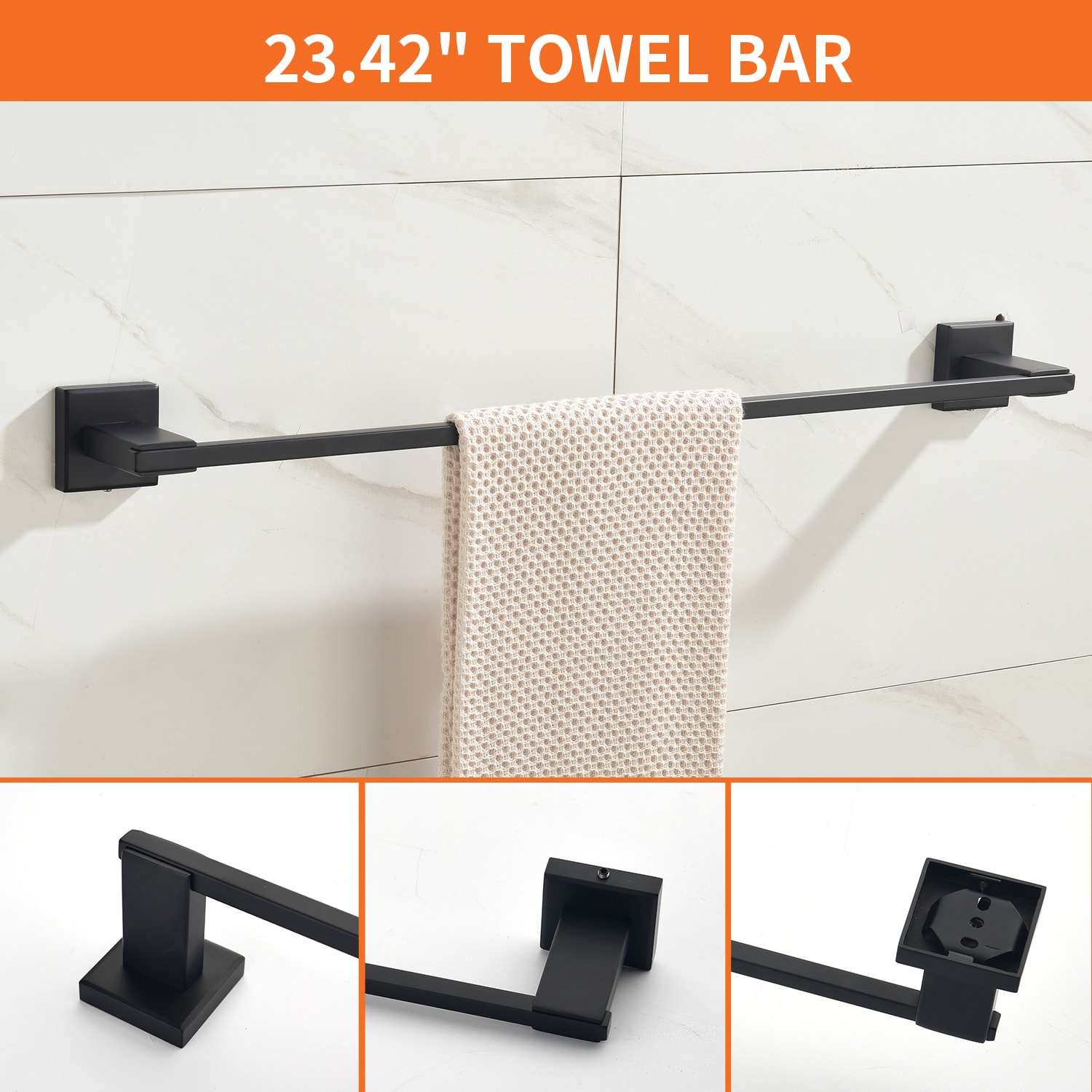 Juego de Accesorios para Baño de 4 Piezas en Negro Mate - Barra de Toalla, Porta Papel Higiénico, Argolla para Toalla, Gancho para Bata incluido