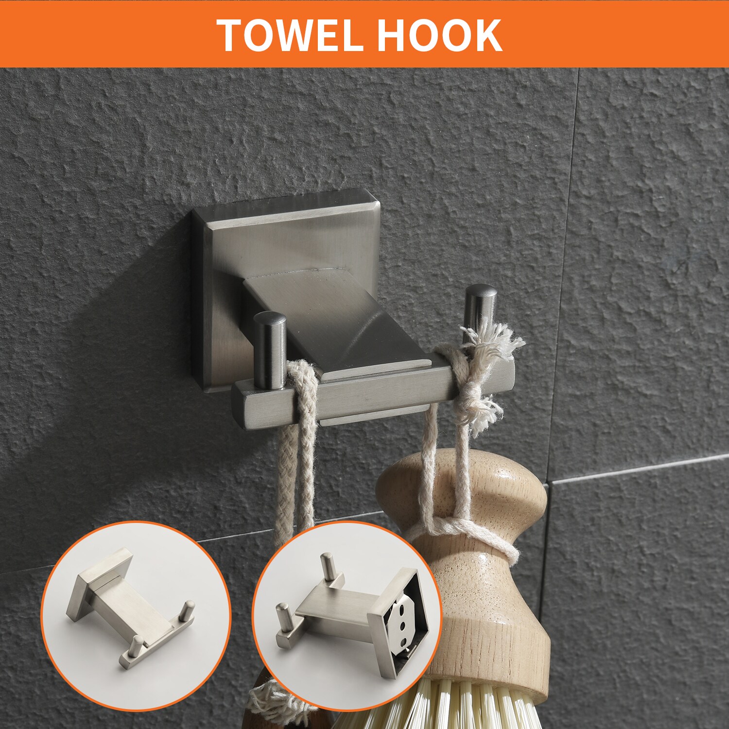 Juego de Accesorios para Baño de 4 Piezas en Níquel Cepillado- Barra de Toallas, Portarrollos, Anillo para Toallas, Gancho para Batas Incluido