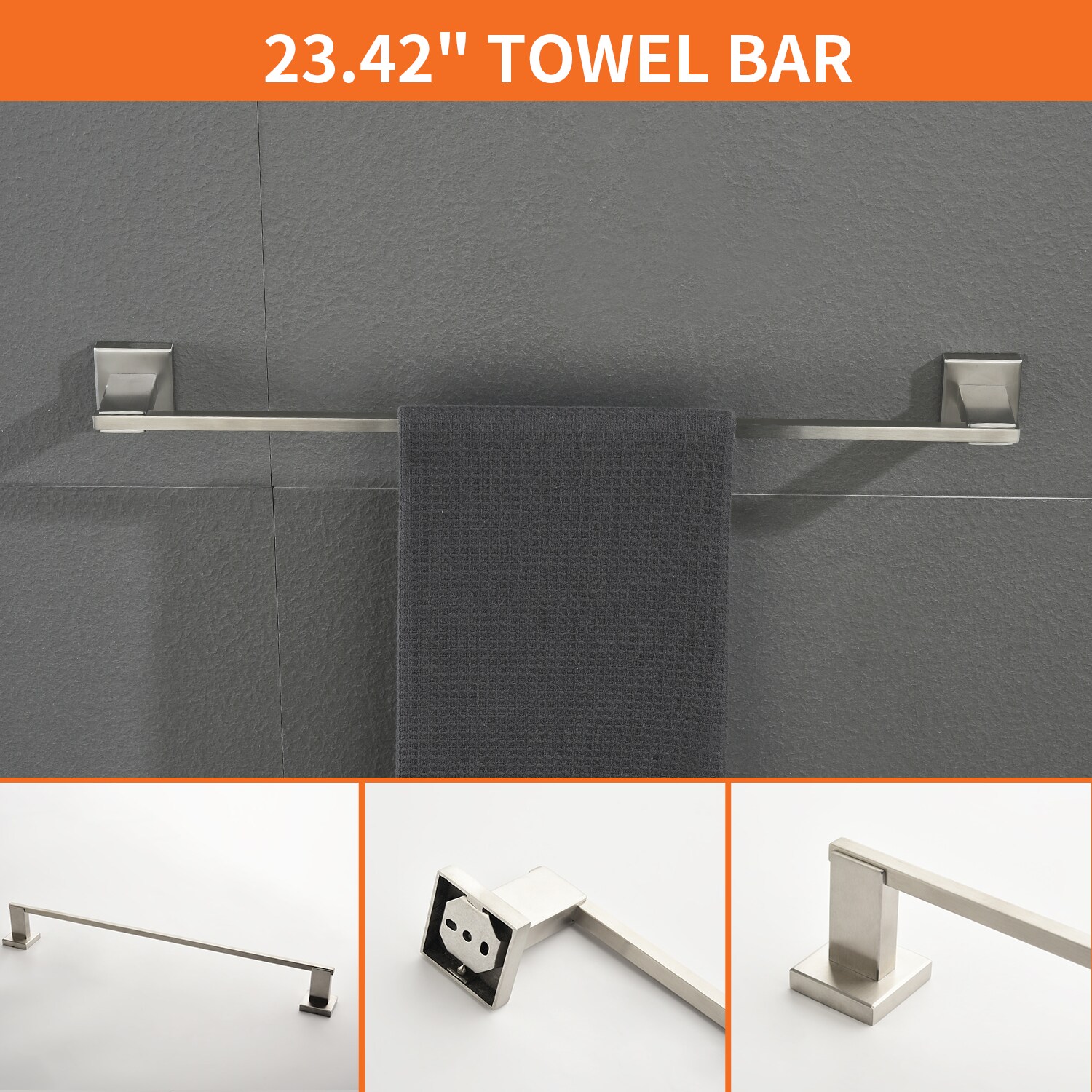 Juego de Accesorios para Baño de 4 Piezas en Níquel Cepillado- Barra de Toallas, Portarrollos, Anillo para Toallas, Gancho para Batas Incluido
