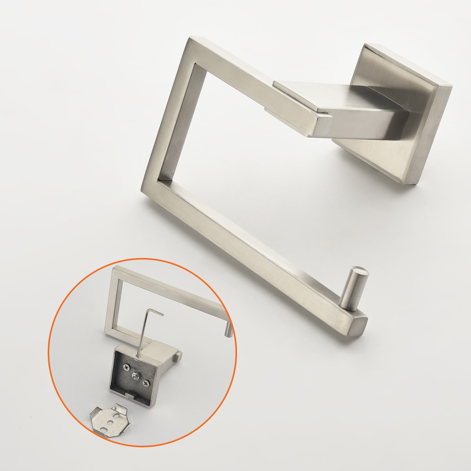 Juego de Accesorios para Baño de 4 Piezas en Níquel Cepillado- Barra de Toallas, Portarrollos, Anillo para Toallas, Gancho para Batas Incluido