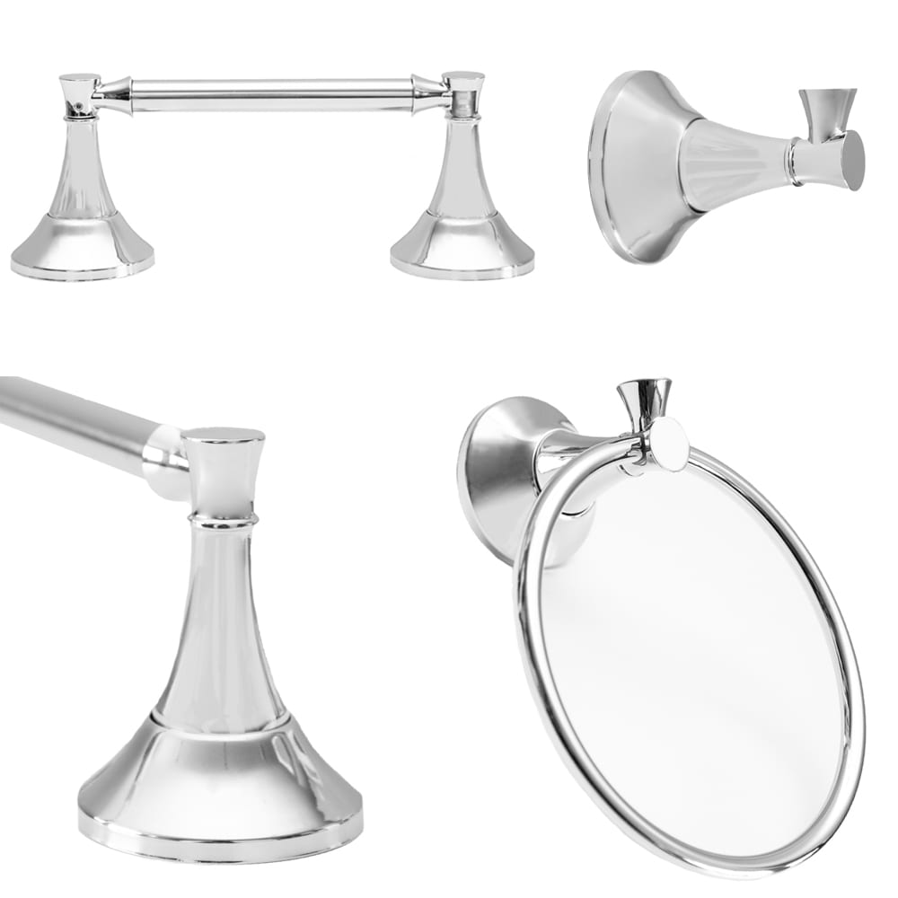 Juego de Accesorios para Baño Decorativo en Cromo Arlington de 4 Piezas - Barra de Toallas, Porta Papel, Argolla de Toallas, Gancho para Batas Incluidos 2701-4SET-CH
