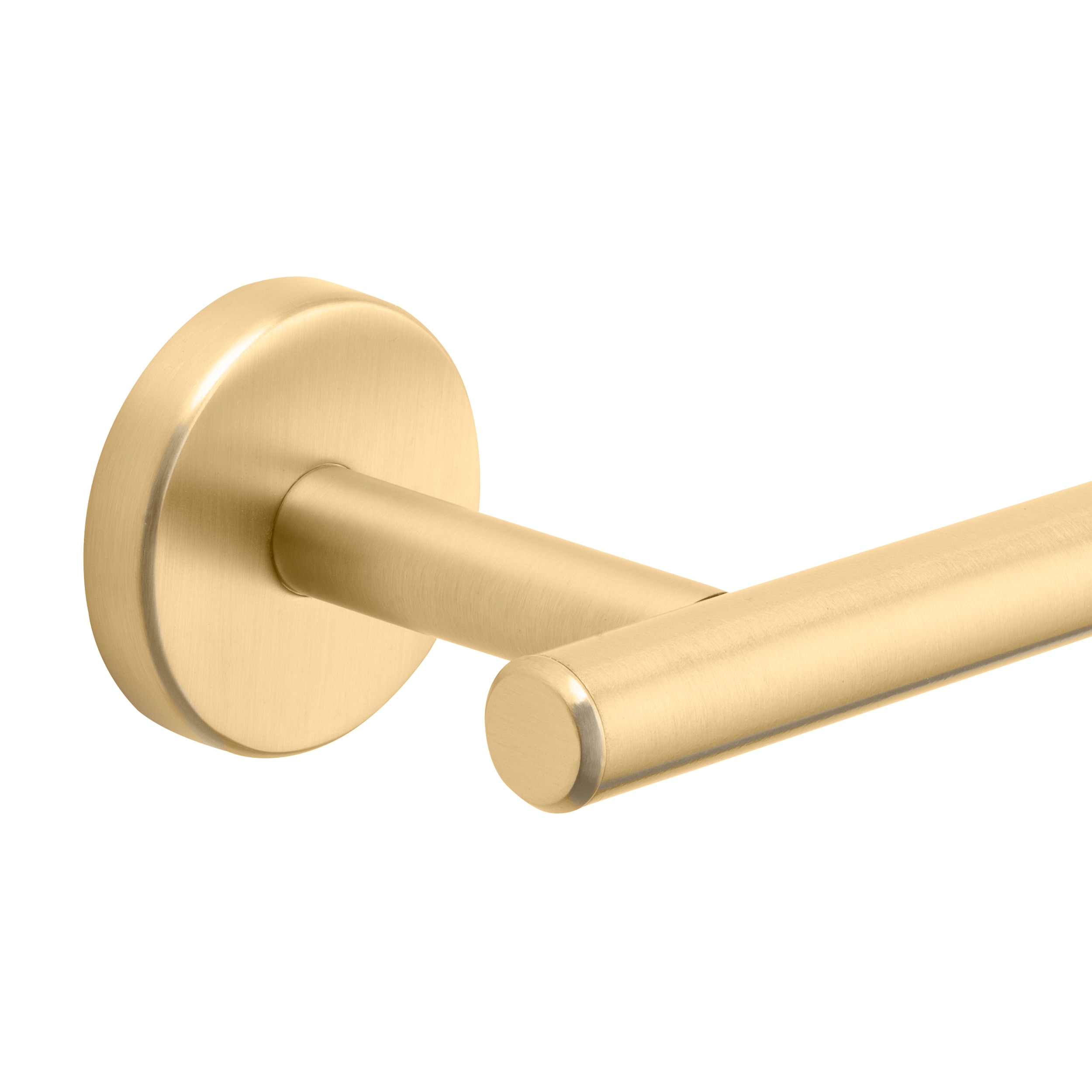 Set de accesorios de baño decorativos en oro cepillado de 3 piezas Harlow de allen + roth, incluye barra para toallas, porta papel higiénico y argolla para toallas.