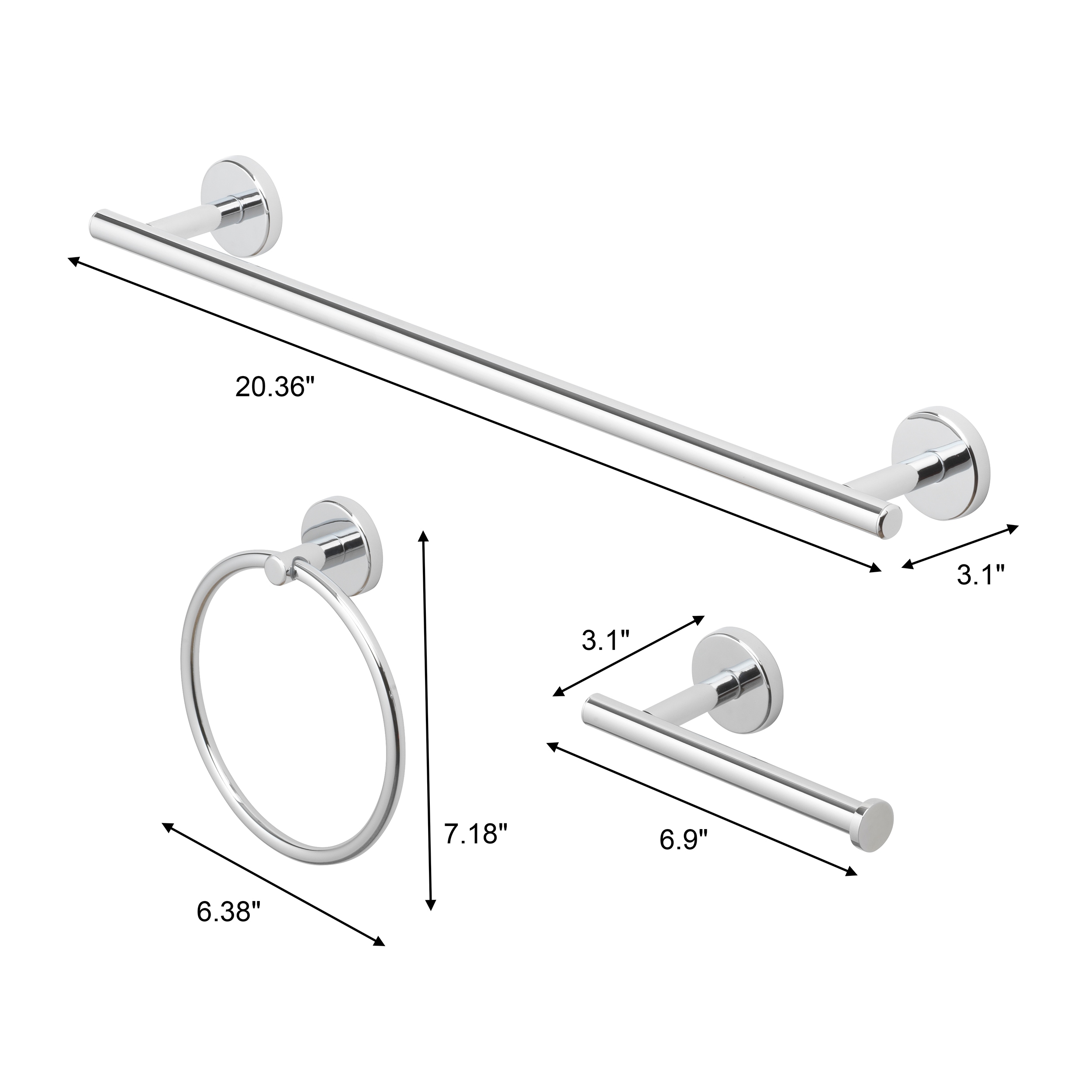 Juego de Accesorios Decorativos para Baño de 3 Piezas en Cromo Pulido Harlow por allen + roth - Barra para Toallas, Porta Papel Higiénico, Argolla para Toallas, Incluidos 167-HAR3KT-ARCH