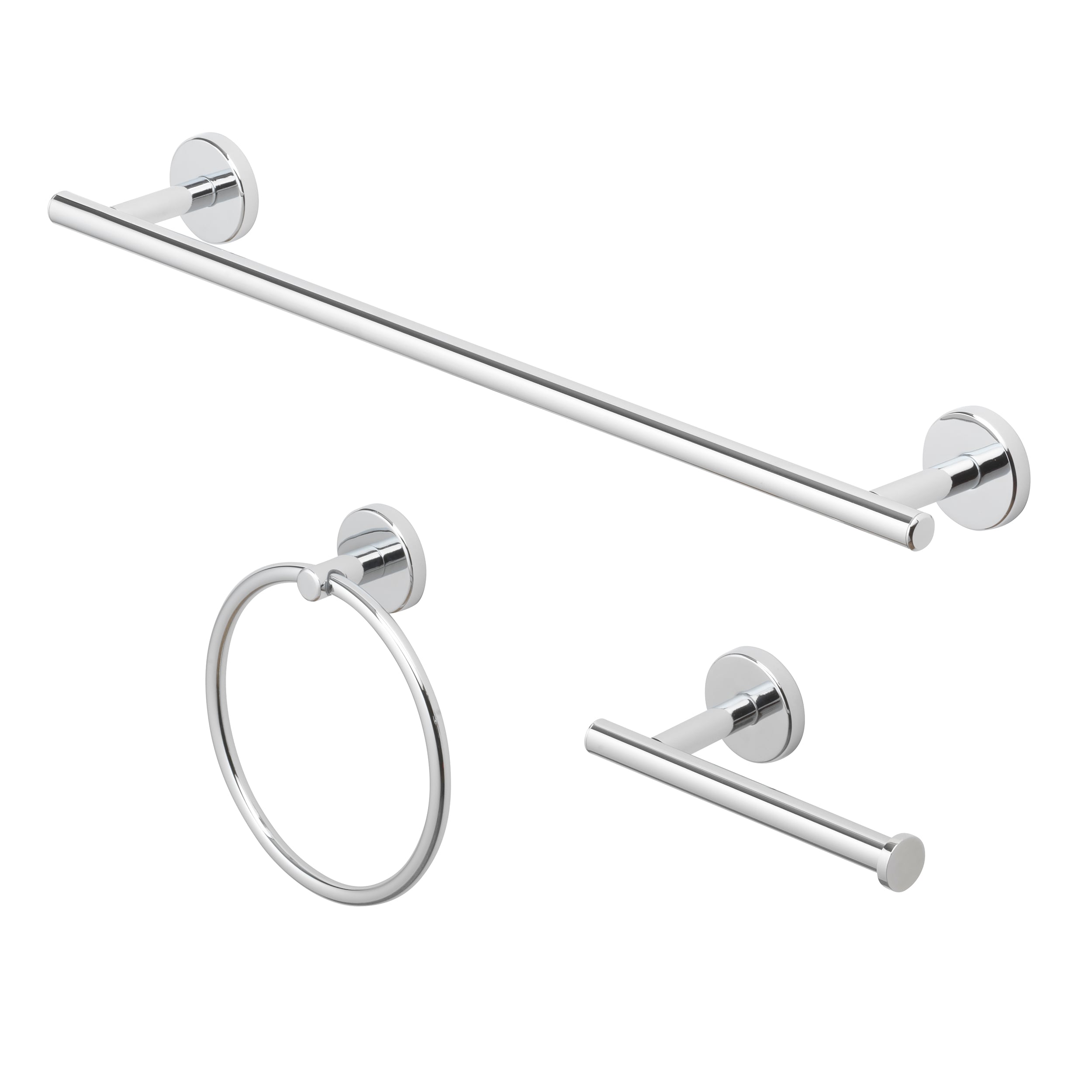 Juego de Accesorios Decorativos para Baño de 3 Piezas en Cromo Pulido Harlow por allen + roth - Barra para Toallas, Porta Papel Higiénico, Argolla para Toallas, Incluidos 167-HAR3KT-ARCH