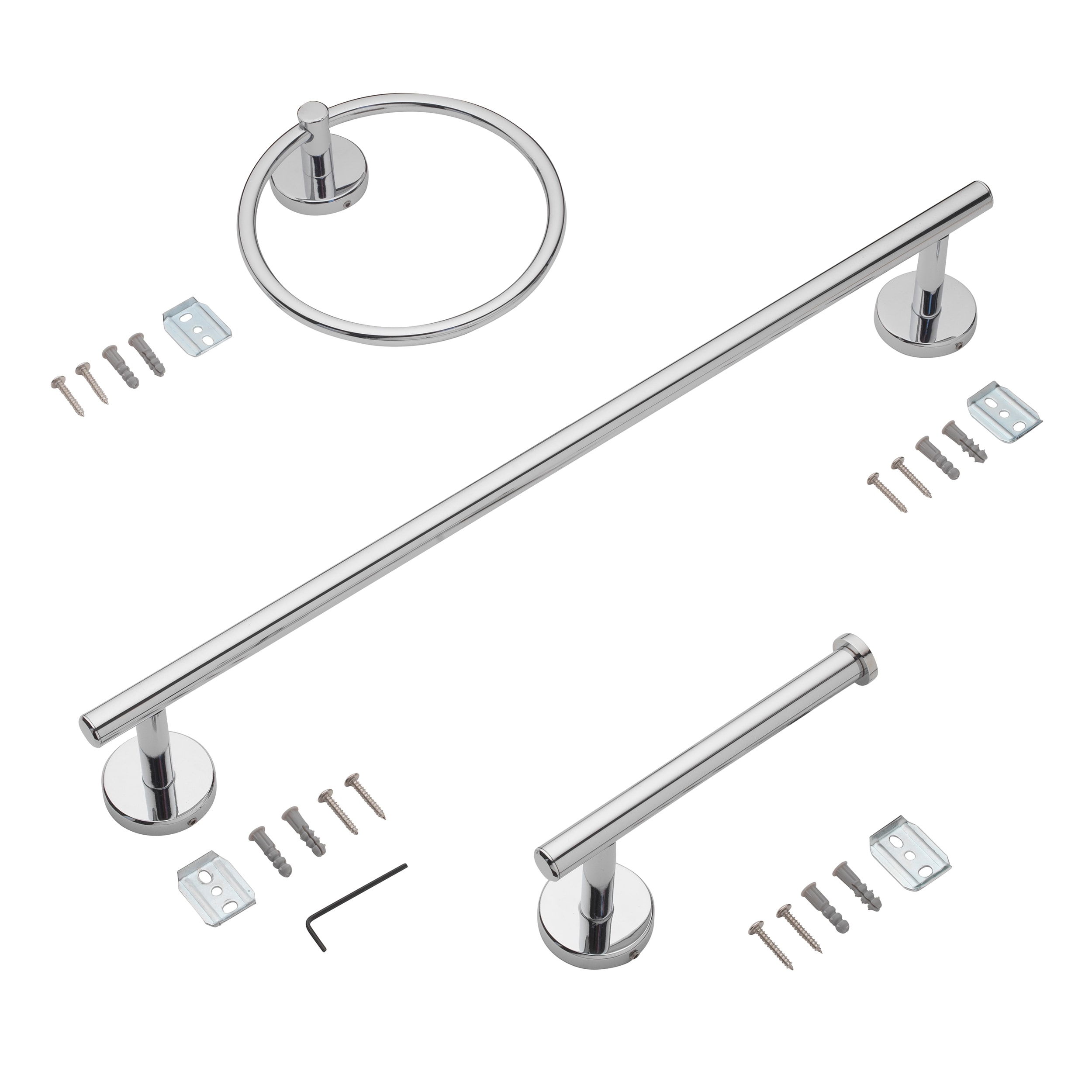 Juego de Accesorios Decorativos para Baño de 3 Piezas en Cromo Pulido Harlow por allen + roth - Barra para Toallas, Porta Papel Higiénico, Argolla para Toallas, Incluidos 167-HAR3KT-ARCH