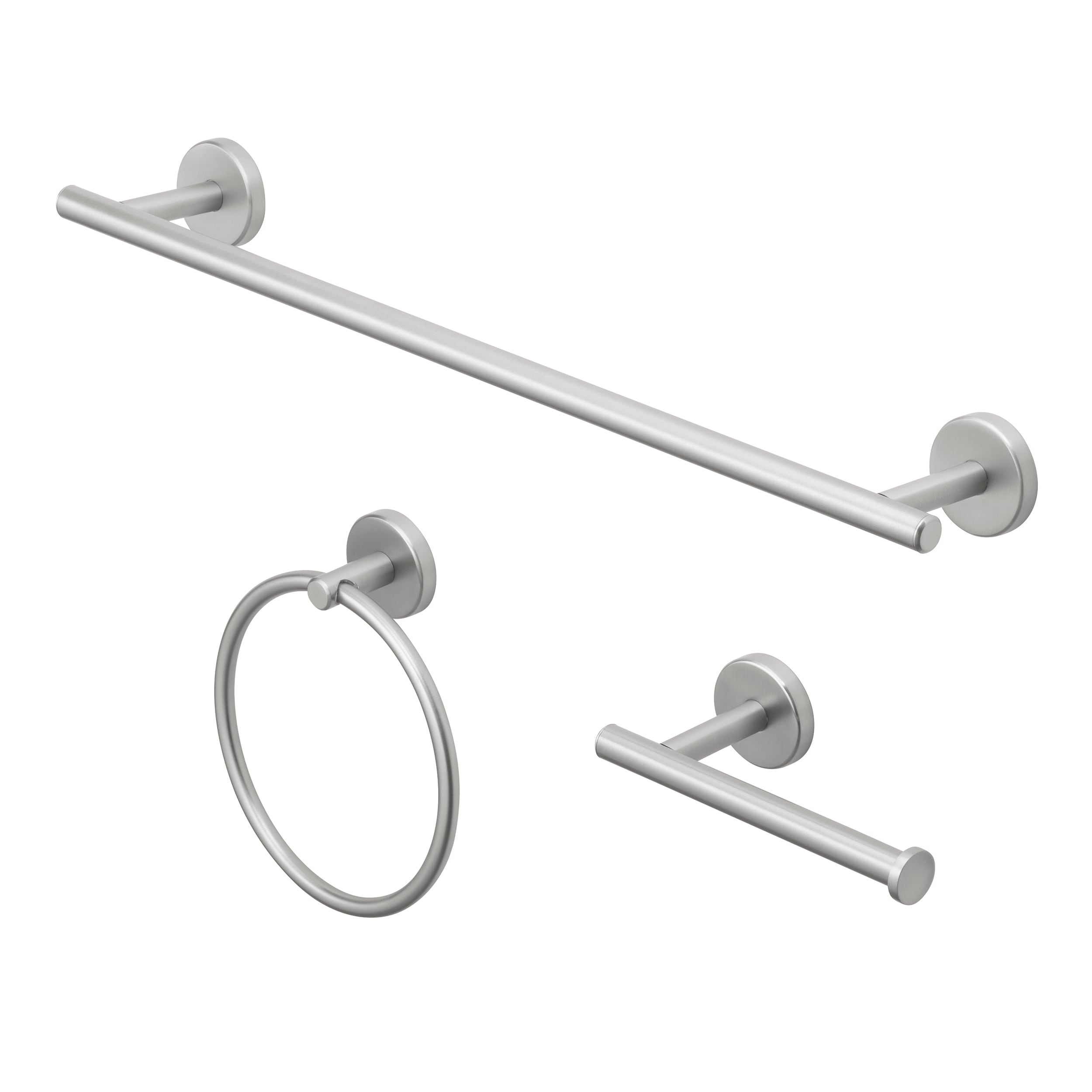 Juego de accesorios decorativos para baño en níquel cepillado Harlow de 3 piezas allen + roth - Barra para toallas, porta papel higiénico y argolla para toallas incluidos 167-HAR3KT-ARBN