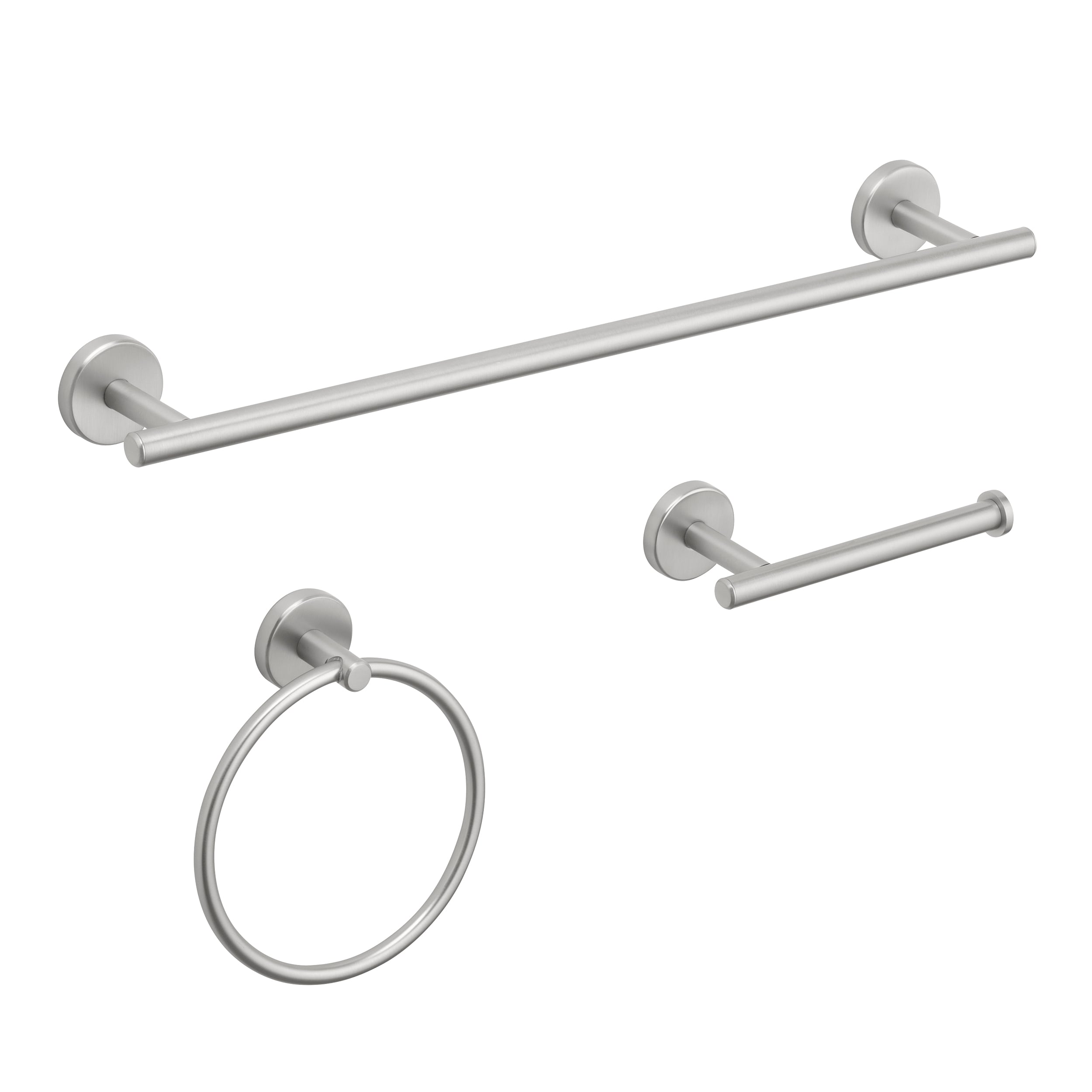 Juego de accesorios decorativos para baño en níquel cepillado Harlow de 3 piezas allen + roth - Barra para toallas, porta papel higiénico y argolla para toallas incluidos 167-HAR3KT-ARBN