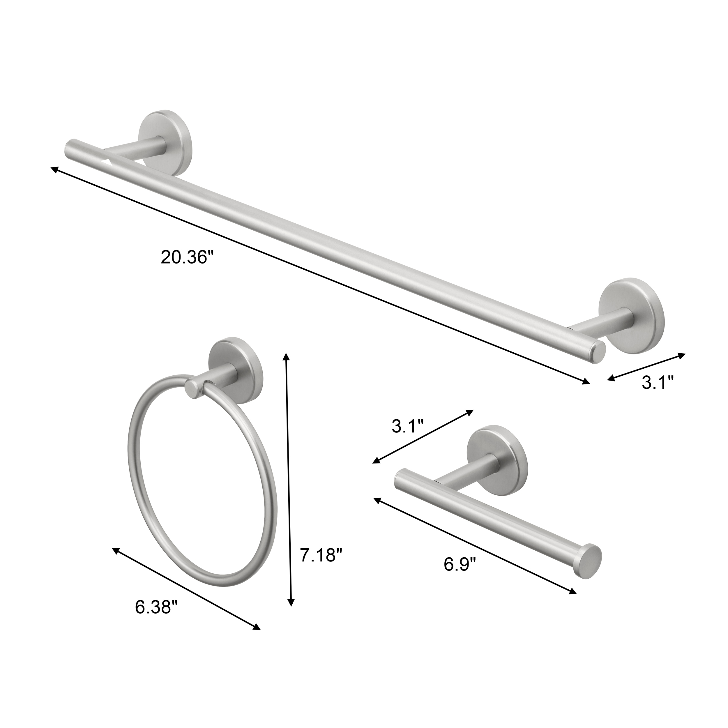Juego de accesorios decorativos para baño en níquel cepillado Harlow de 3 piezas allen + roth - Barra para toallas, porta papel higiénico y argolla para toallas incluidos 167-HAR3KT-ARBN