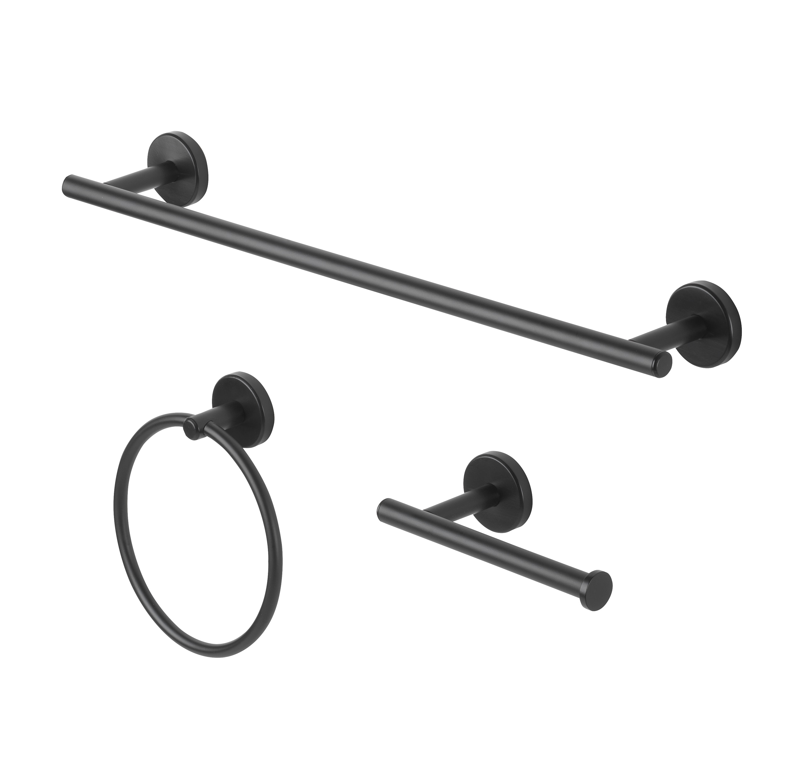 Juego de Accesorios de Baño Decorativos en Negro Mate Harlow de 3 Piezas de allen + roth: Barra para Toallas, Portarrollos de Papel Higiénico y Anillo para Toallas, Incluidos 167-HAR3KT-ARMB