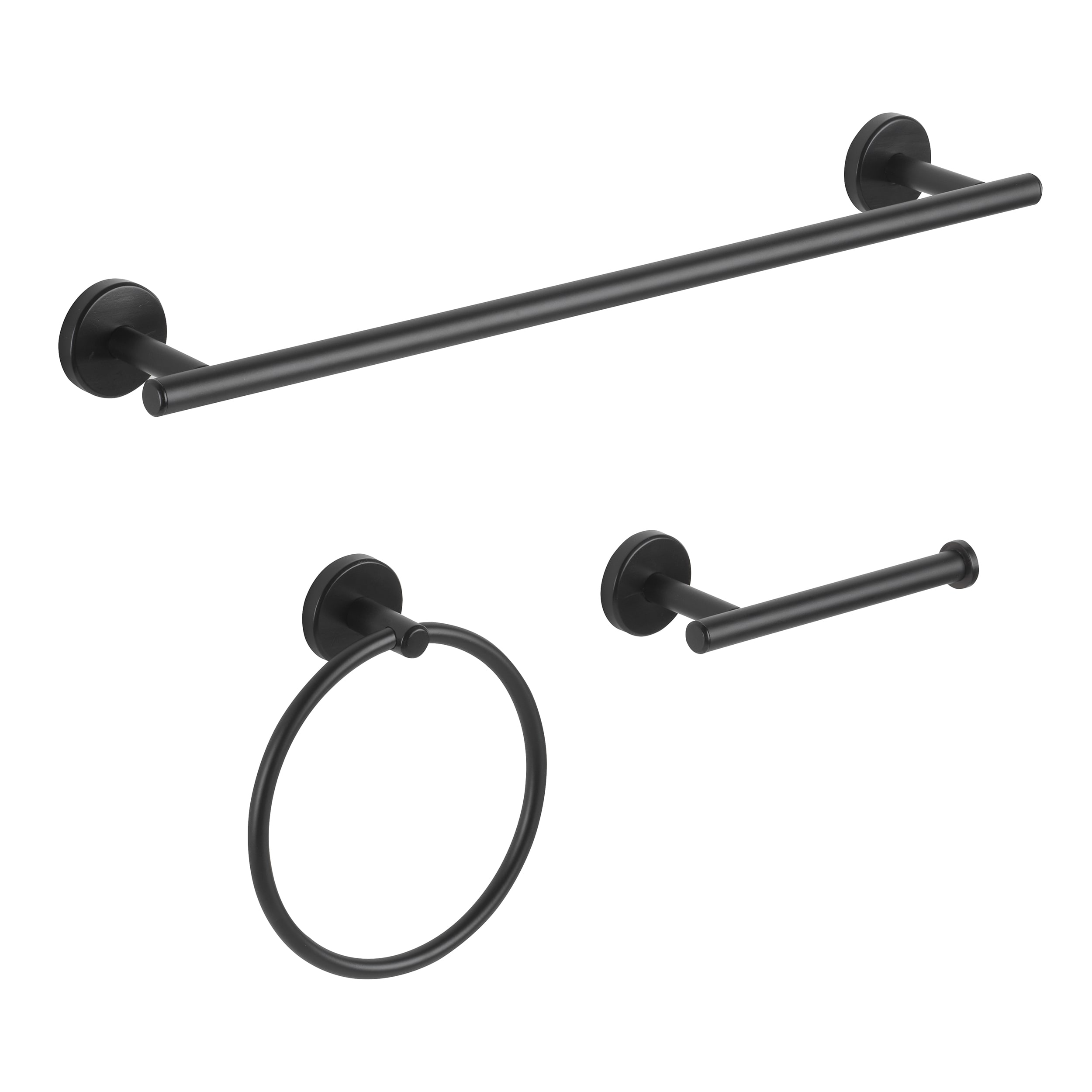 Juego de Accesorios de Baño Decorativos en Negro Mate Harlow de 3 Piezas de allen + roth: Barra para Toallas, Portarrollos de Papel Higiénico y Anillo para Toallas, Incluidos 167-HAR3KT-ARMB