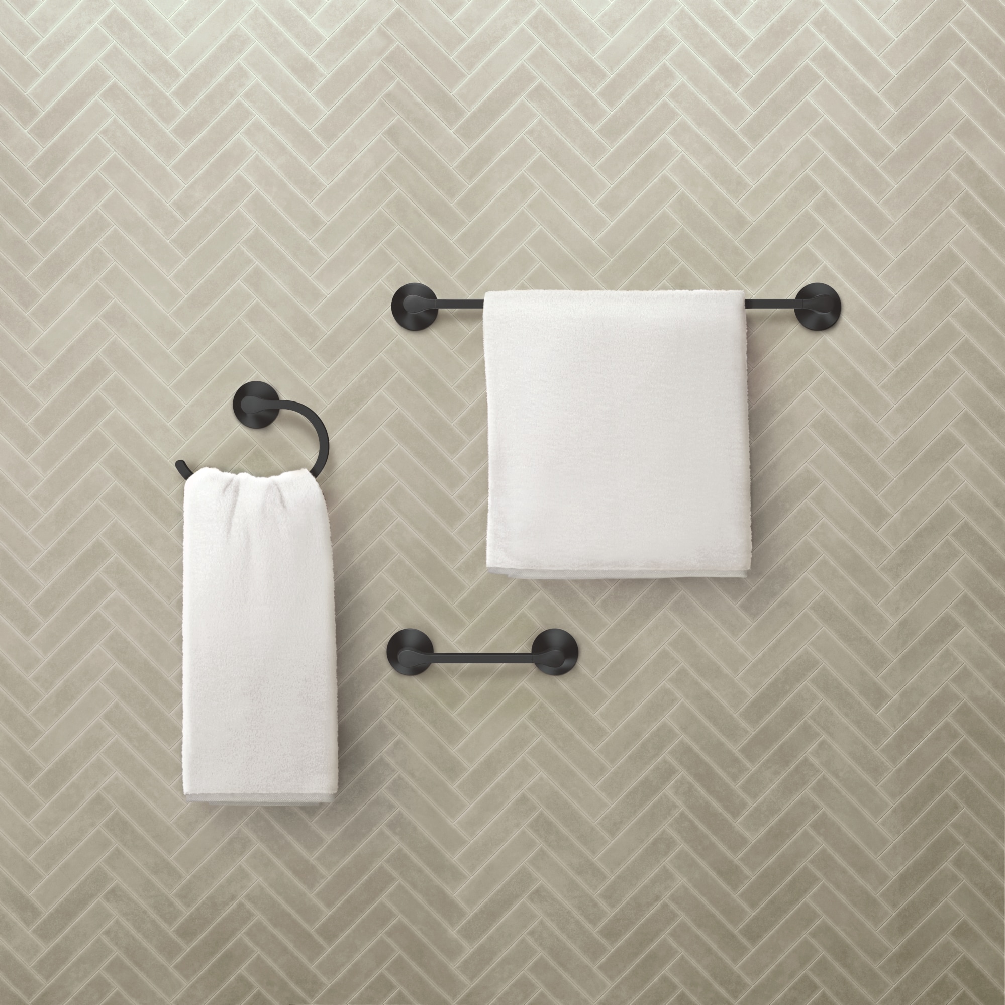 Juego de Accesorios de Baño Graeden en Negro Mate de 3 Piezas de Moen: Barra de Toalla, Porta Papel Higiénico, Argolla de Toalla, Incluido Y0993BL