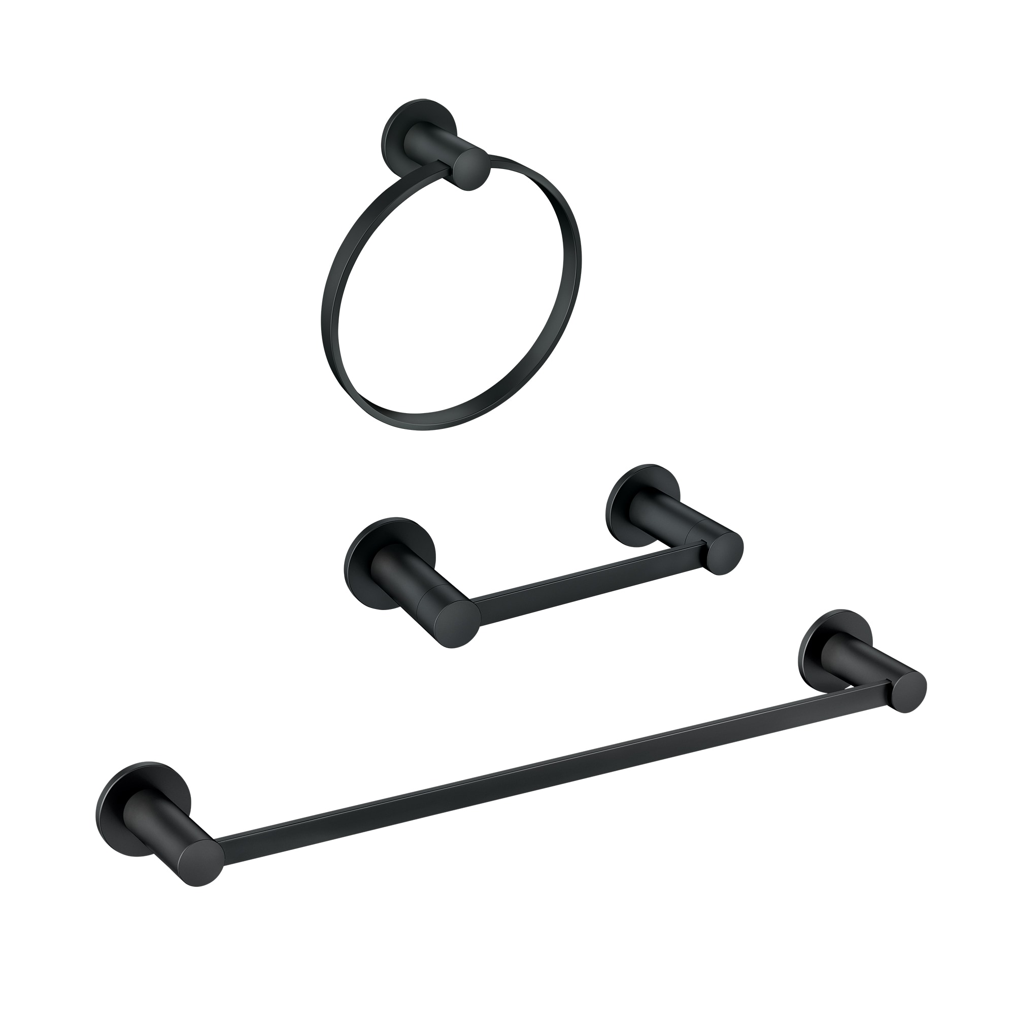 Juego de accesorios de baño decorativo negro mate de Moen de 3 piezas: Barra de toalla, porta rollo de papel higiénico y anillo de toalla Avri. Incluye Y1493BL.