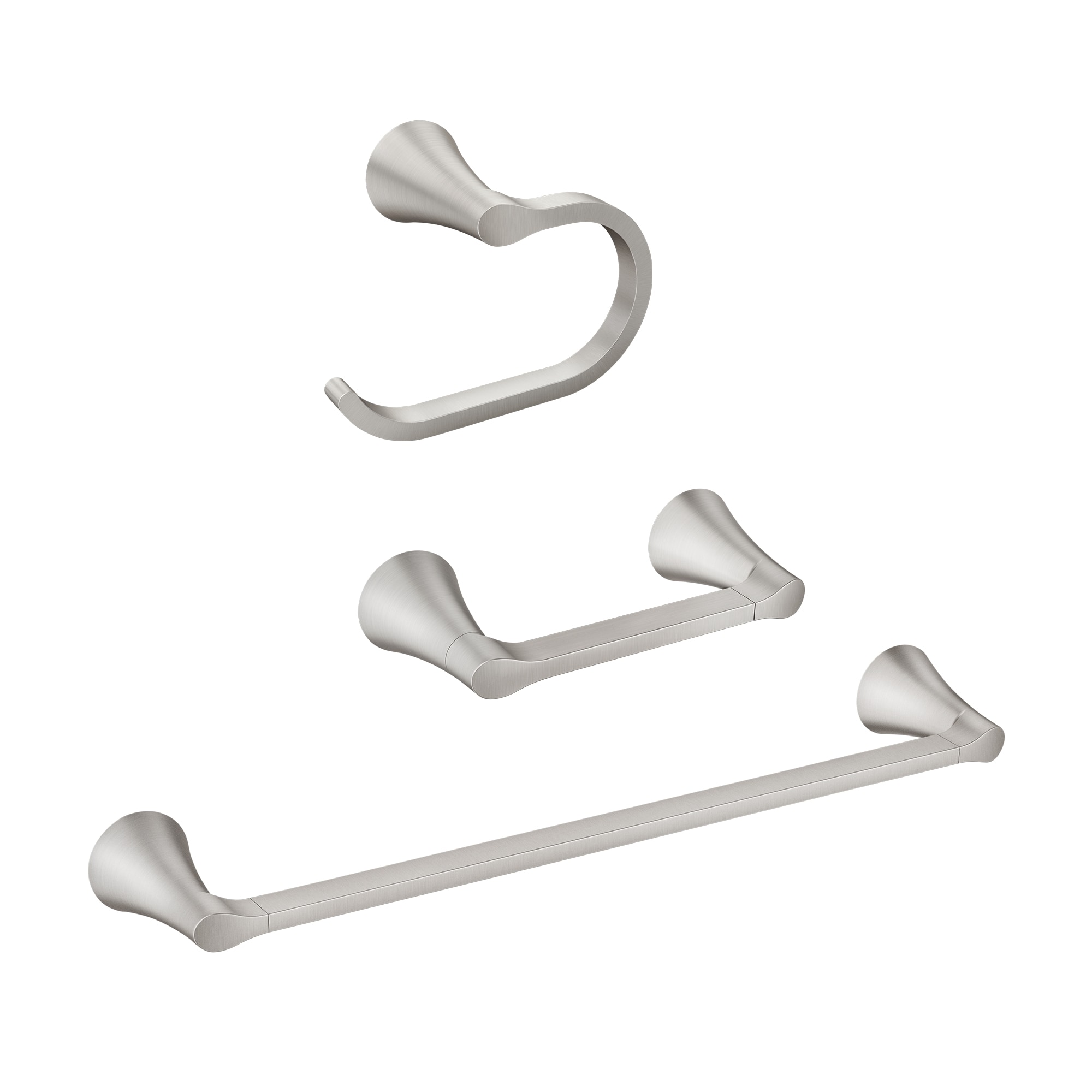 Juego de Accesorios de Baño Decorativos de Níquel Cepillado 3 piezas Moen Graeden - Barra Toallera, Porta Rollos de Papel y Argolla para Toalla, Incluidos Y0993BN