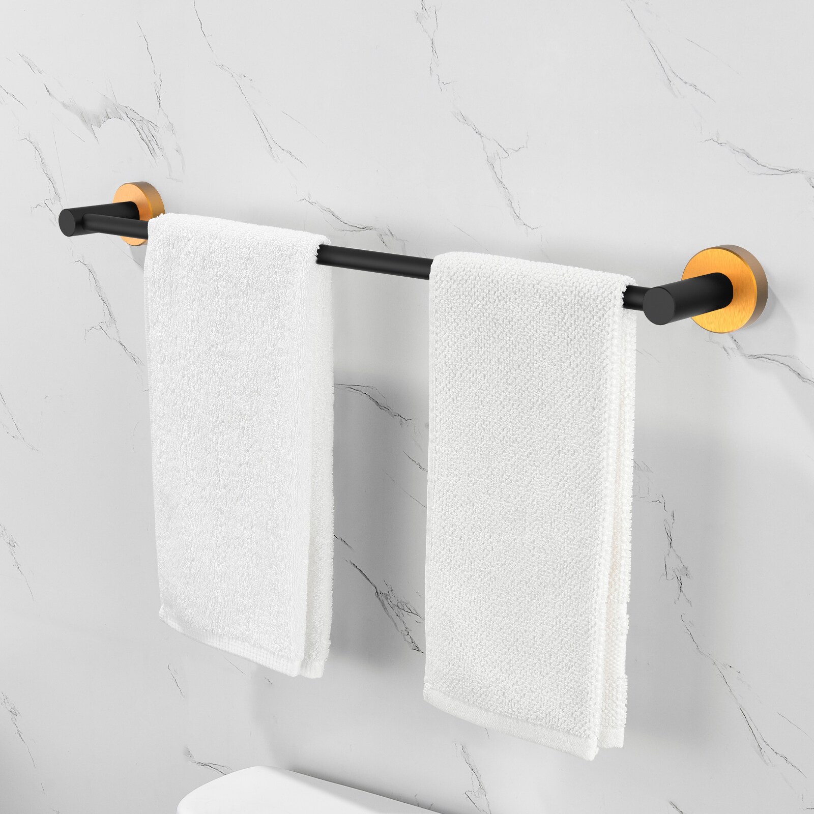Juego de Baño Decorativo Dorado y Negro de 6 Piezas Nestfair - Barra de Toallas, Porta Papel Higiénico y Argolla para Toalla incluidos SX-DR6016