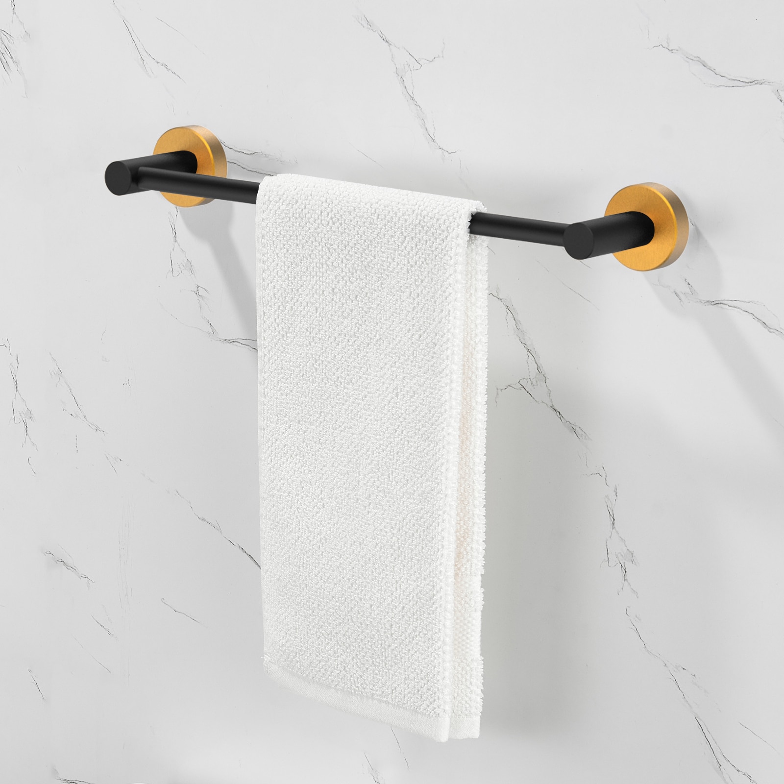 Juego de Baño Decorativo Dorado y Negro de 6 Piezas Nestfair - Barra de Toallas, Porta Papel Higiénico y Argolla para Toalla incluidos SX-DR6016
