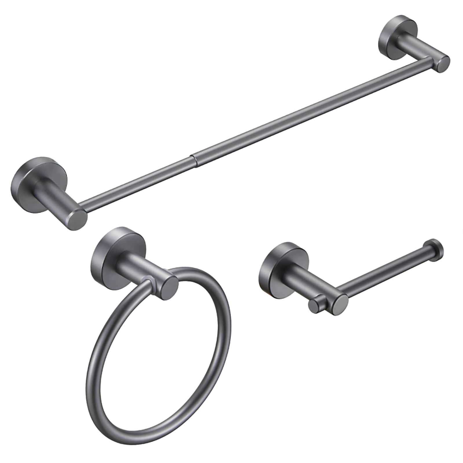 Juego de Accesorios de Baño Decorativos en Gris Acero de 3 Piezas - Barra de Toallas, Porta Papel Higiénico y Argolla para Toallas incluido SX-DR3015