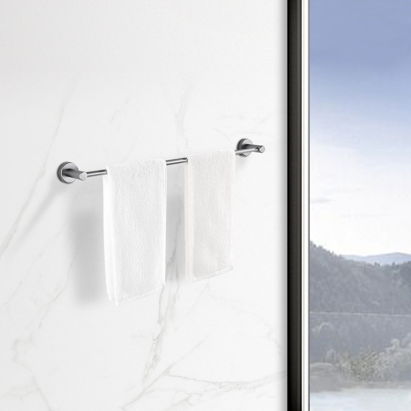 Juego de Accesorios de Baño Decorativos en Gris Acero de 3 Piezas - Barra de Toallas, Porta Papel Higiénico y Argolla para Toallas incluido SX-DR3015