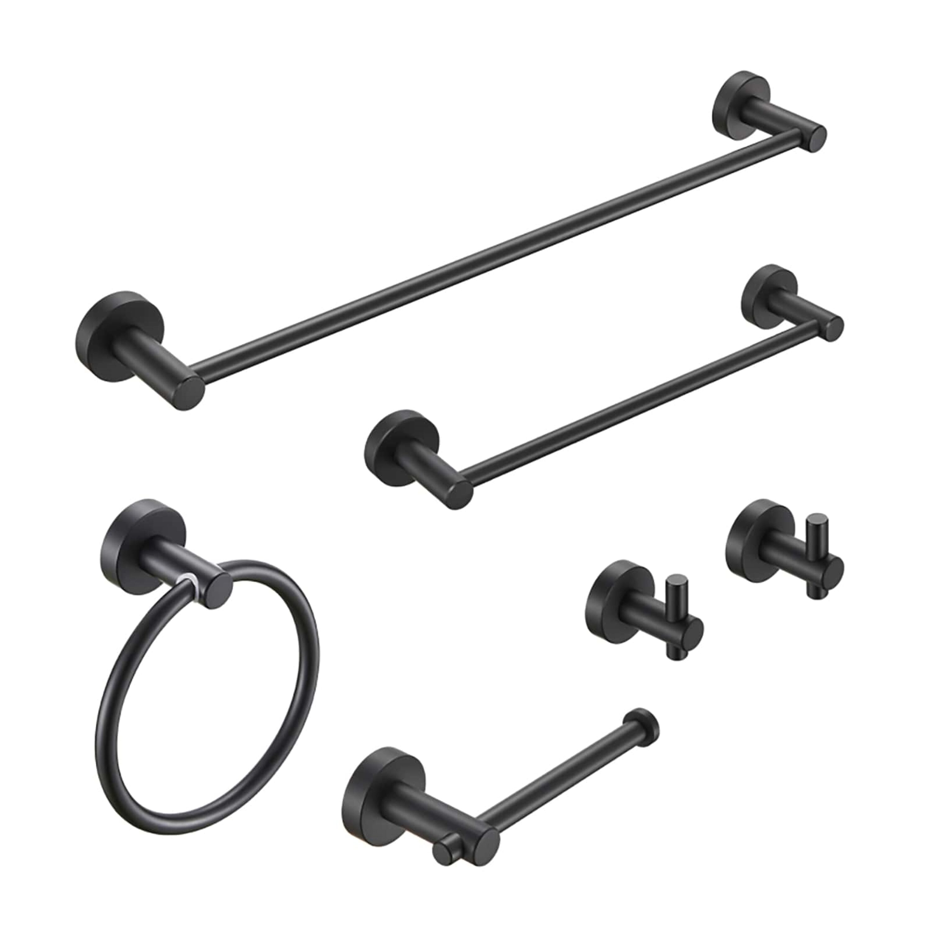 Juego de 6 piezas de accesorios de baño decorativos en negro mate Nestfair, que incluye barra de toalla, portarrollos de papel higiénico y anillo de toalla (SX-DR6013)