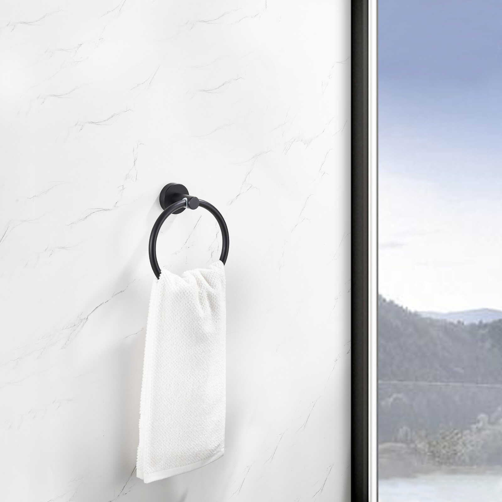 Juego de 6 piezas de accesorios de baño decorativos en negro mate Nestfair, que incluye barra de toalla, portarrollos de papel higiénico y anillo de toalla (SX-DR6013)