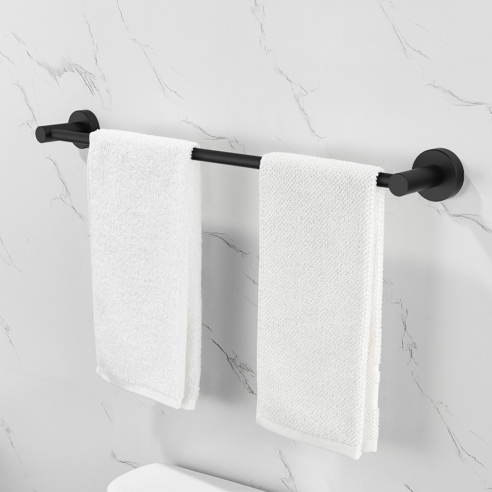 Juego de 6 piezas de accesorios de baño decorativos en negro mate Nestfair, que incluye barra de toalla, portarrollos de papel higiénico y anillo de toalla (SX-DR6013)