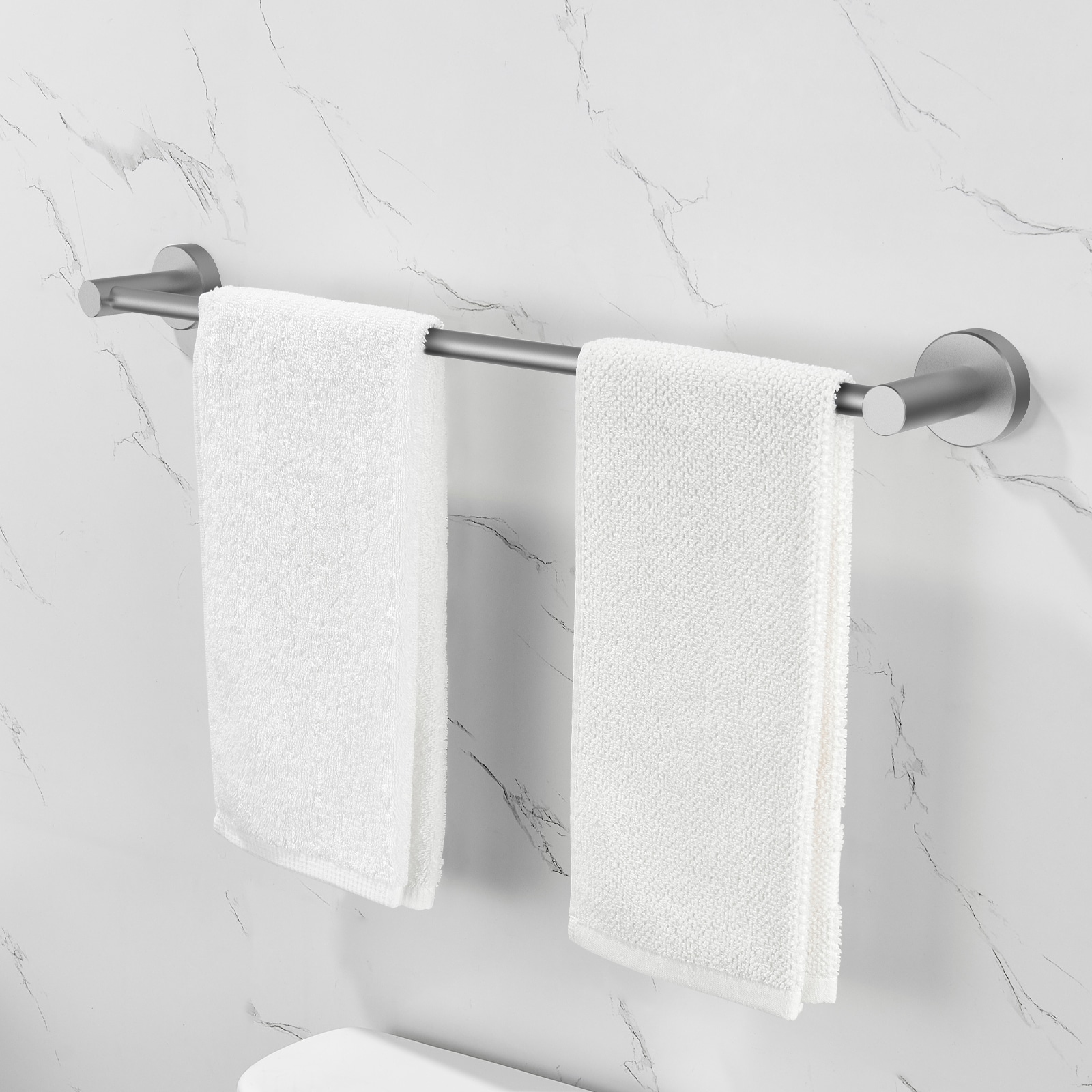 Juego de accesorios para baño decorativos gris de 6 piezas Nestfair - Barra de toalla, porta papel higiénico, argolla de toalla, gancho para batas incluidos SX-DR6015