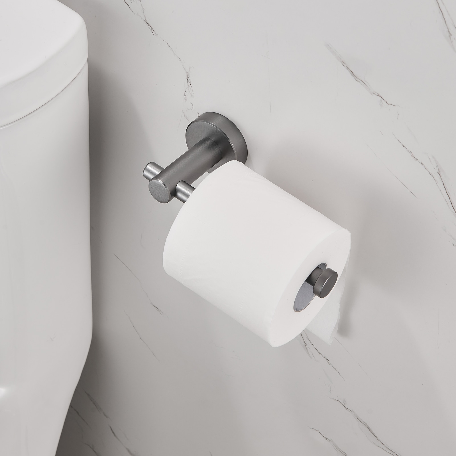 Juego de accesorios para baño decorativos gris de 6 piezas Nestfair - Barra de toalla, porta papel higiénico, argolla de toalla, gancho para batas incluidos SX-DR6015