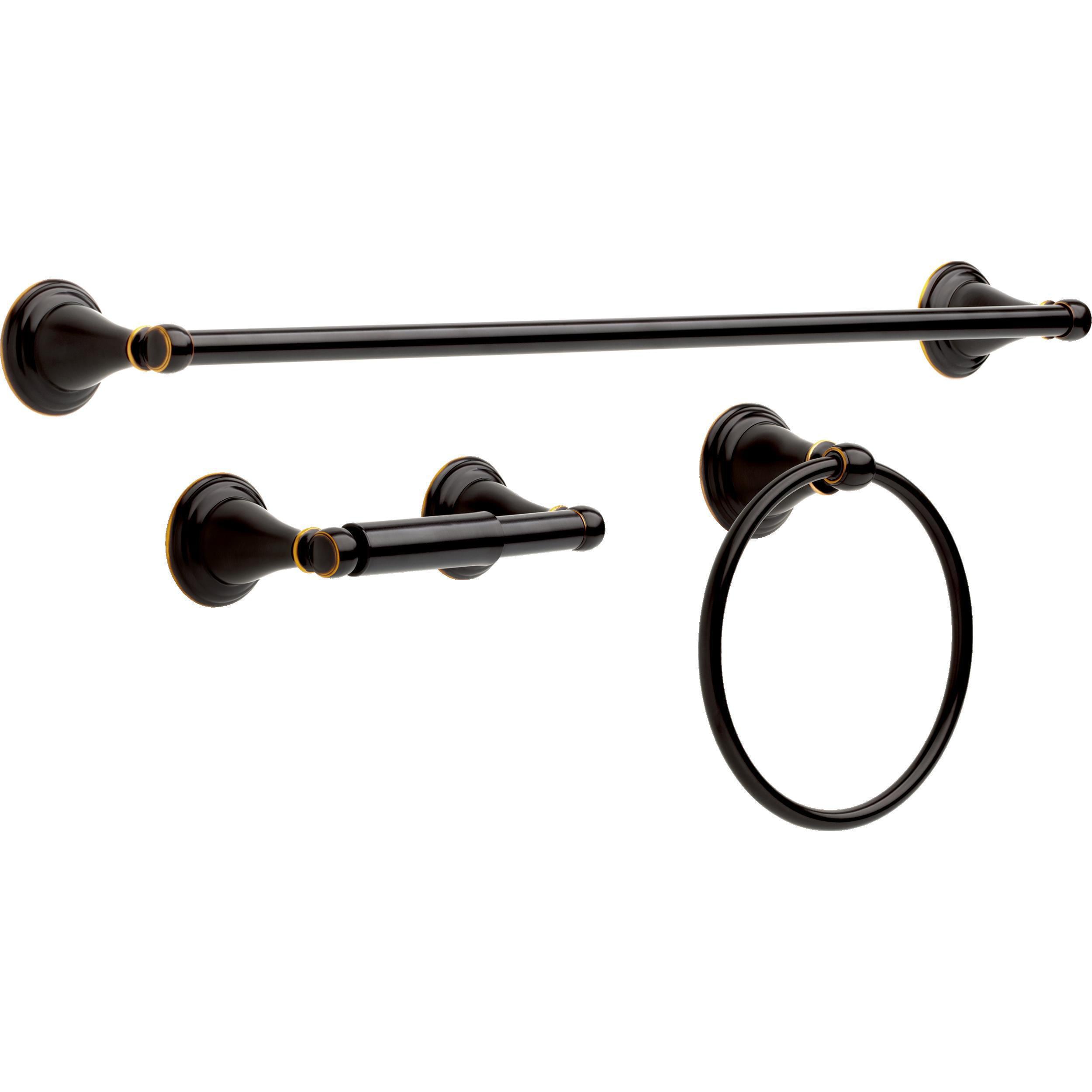 Juego de Accesorios para Baño Decorativos en Bronce Frotado con Aceite Delta Windemere de 3 Piezas - Barra para Toallas, Porta Rollos de Papel Higiénico y Argolla para Toallas incluidos WIN63-OB-R