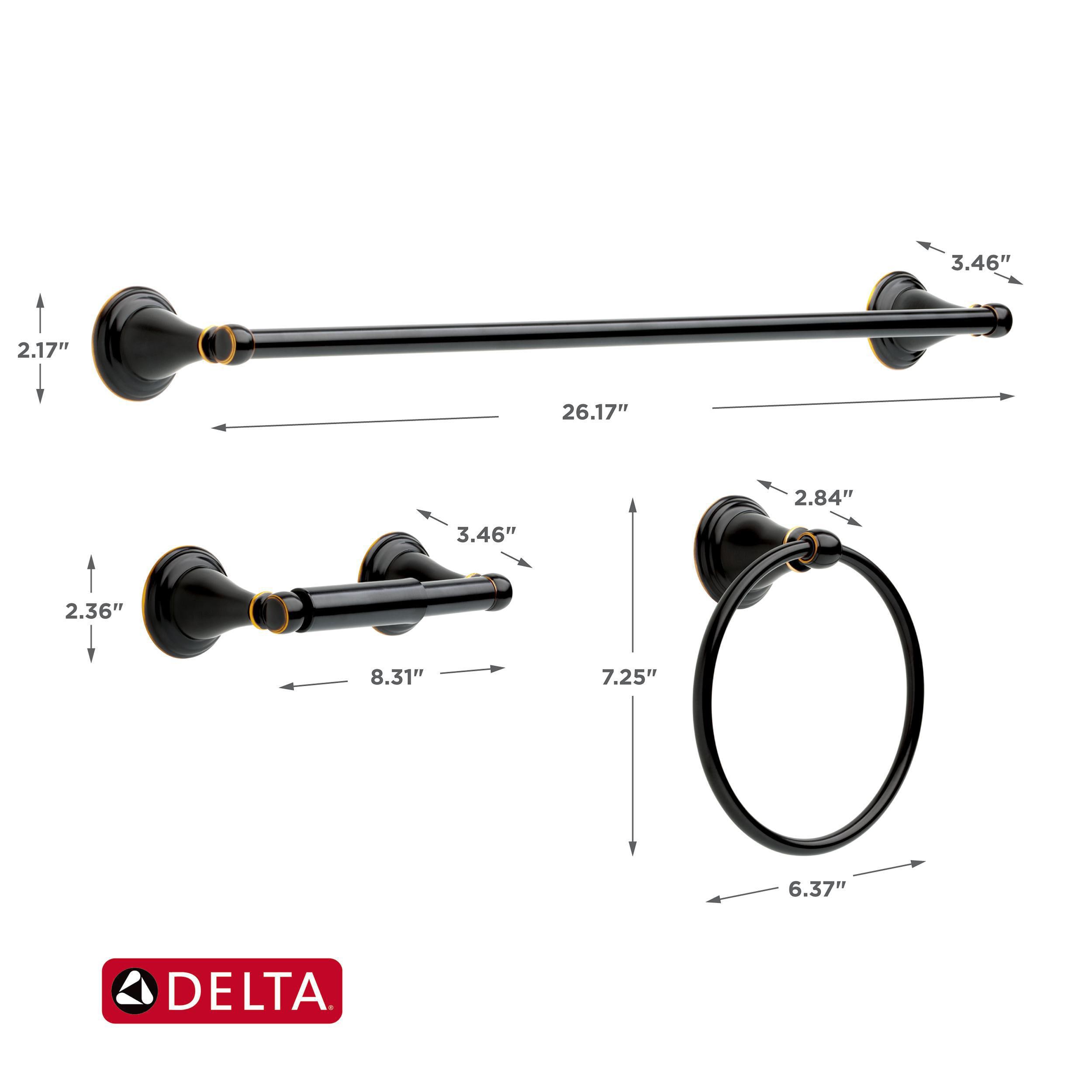 Juego de Accesorios para Baño Decorativos en Bronce Frotado con Aceite Delta Windemere de 3 Piezas - Barra para Toallas, Porta Rollos de Papel Higiénico y Argolla para Toallas incluidos WIN63-OB-R