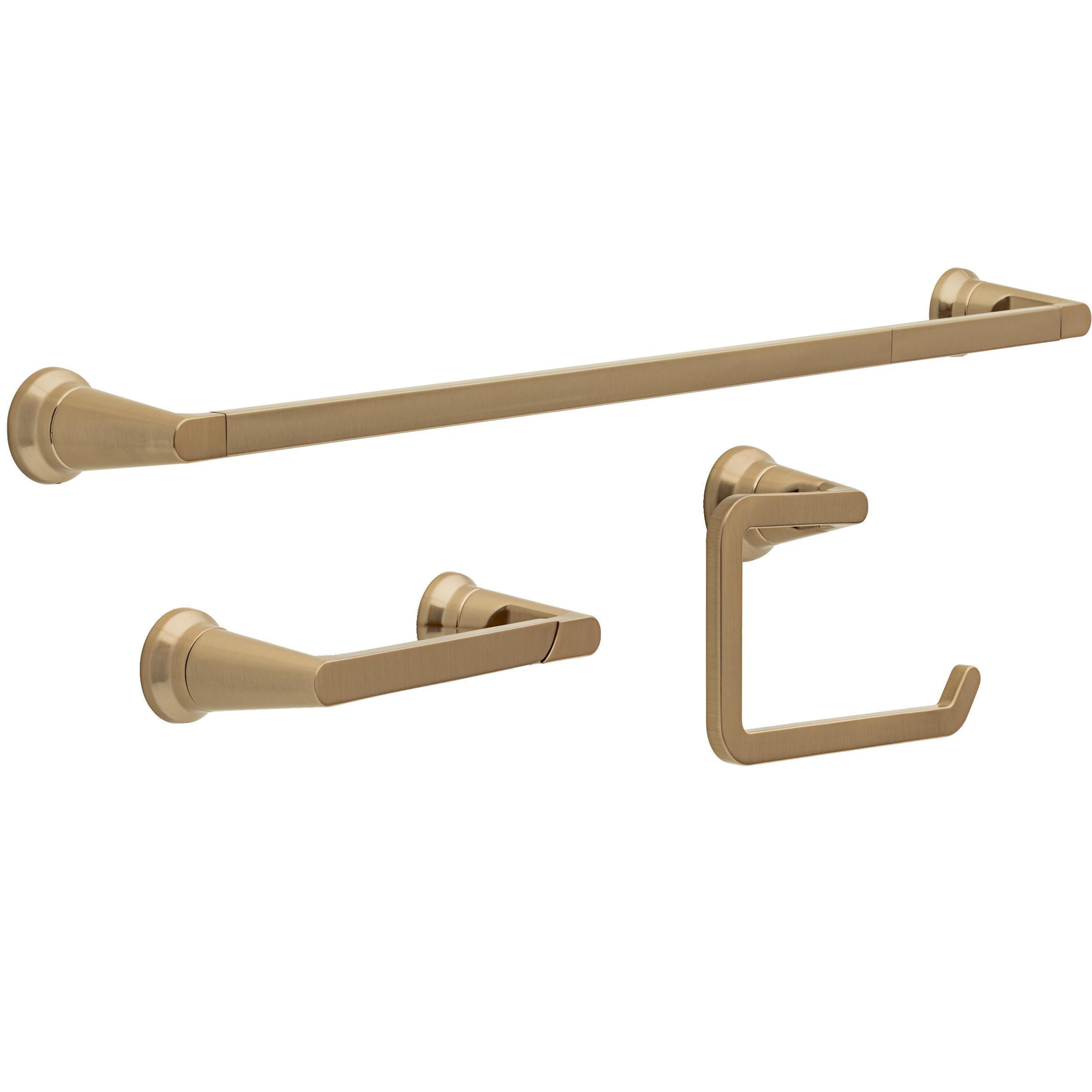 Juego de accesorios de baño decorativos en bronce color champán de 3 piezas Delta Sparrow: barra de toalla, portarrollos y argolla para toalla, incluidos SPR63-CZ.