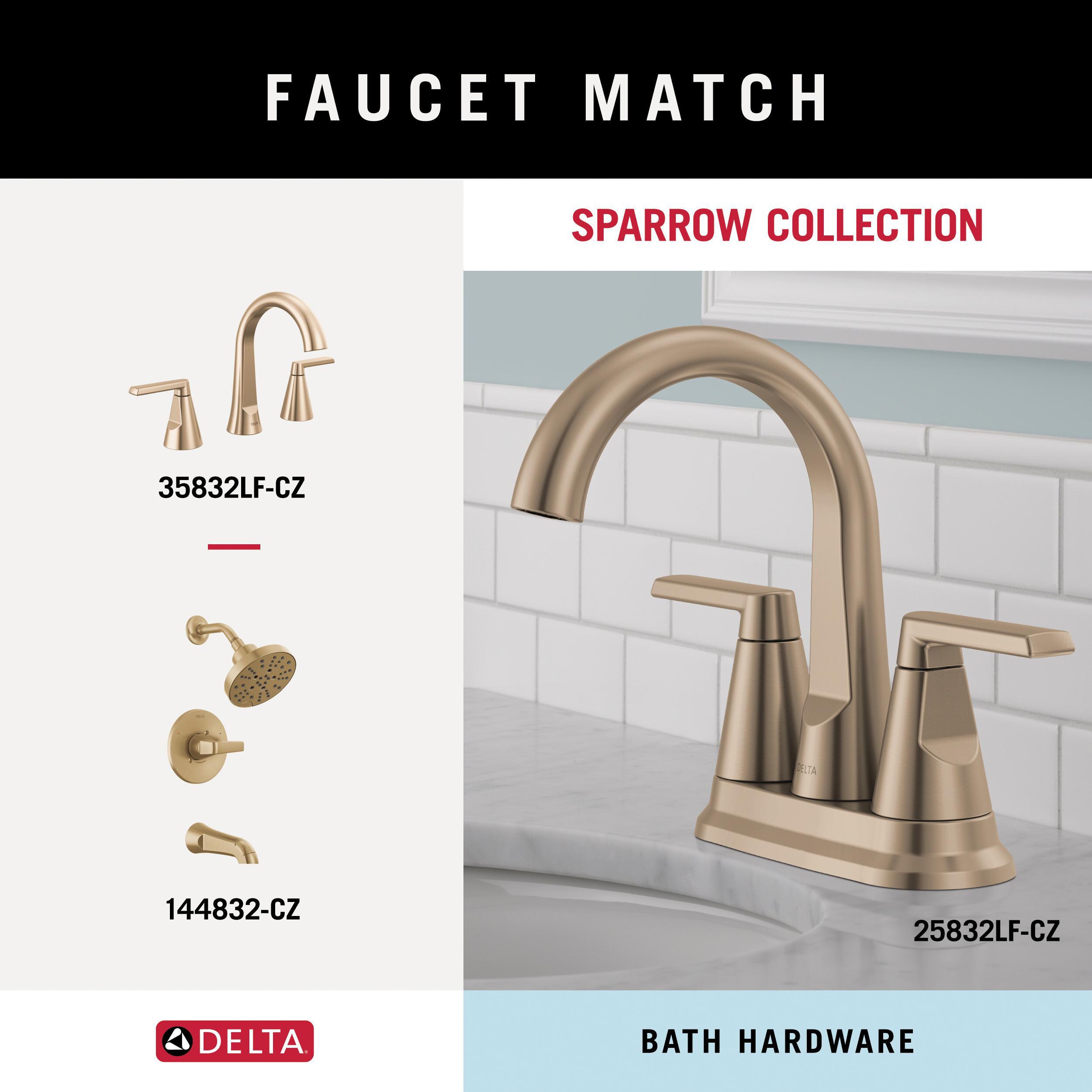Juego de accesorios de baño decorativos en bronce color champán de 3 piezas Delta Sparrow: barra de toalla, portarrollos y argolla para toalla, incluidos SPR63-CZ.