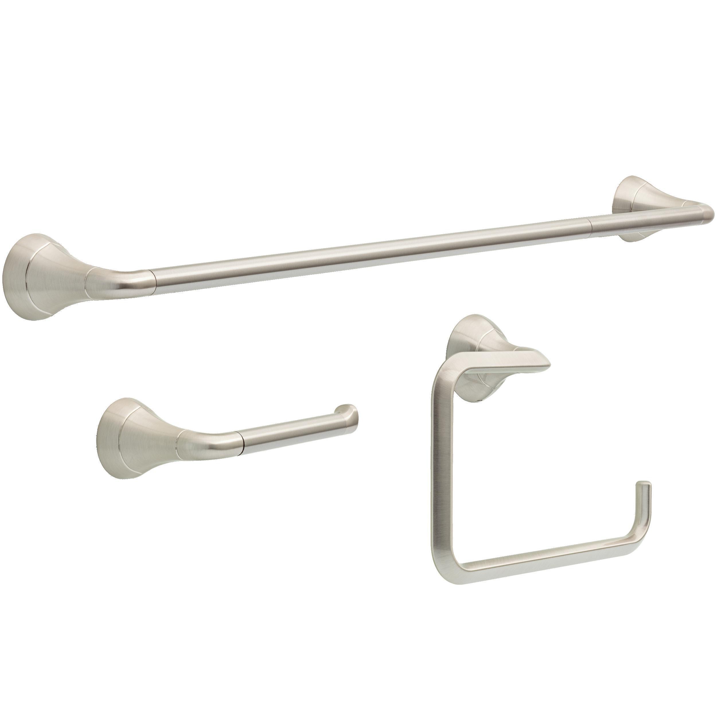 Juego de accesorios decorativos para baño Delta Eldren de 3 piezas en níquel cepillado con tecnología Spotshield - Barra de toallas, porta papel higiénico y argolla para toallas incluidos ELD63-BN