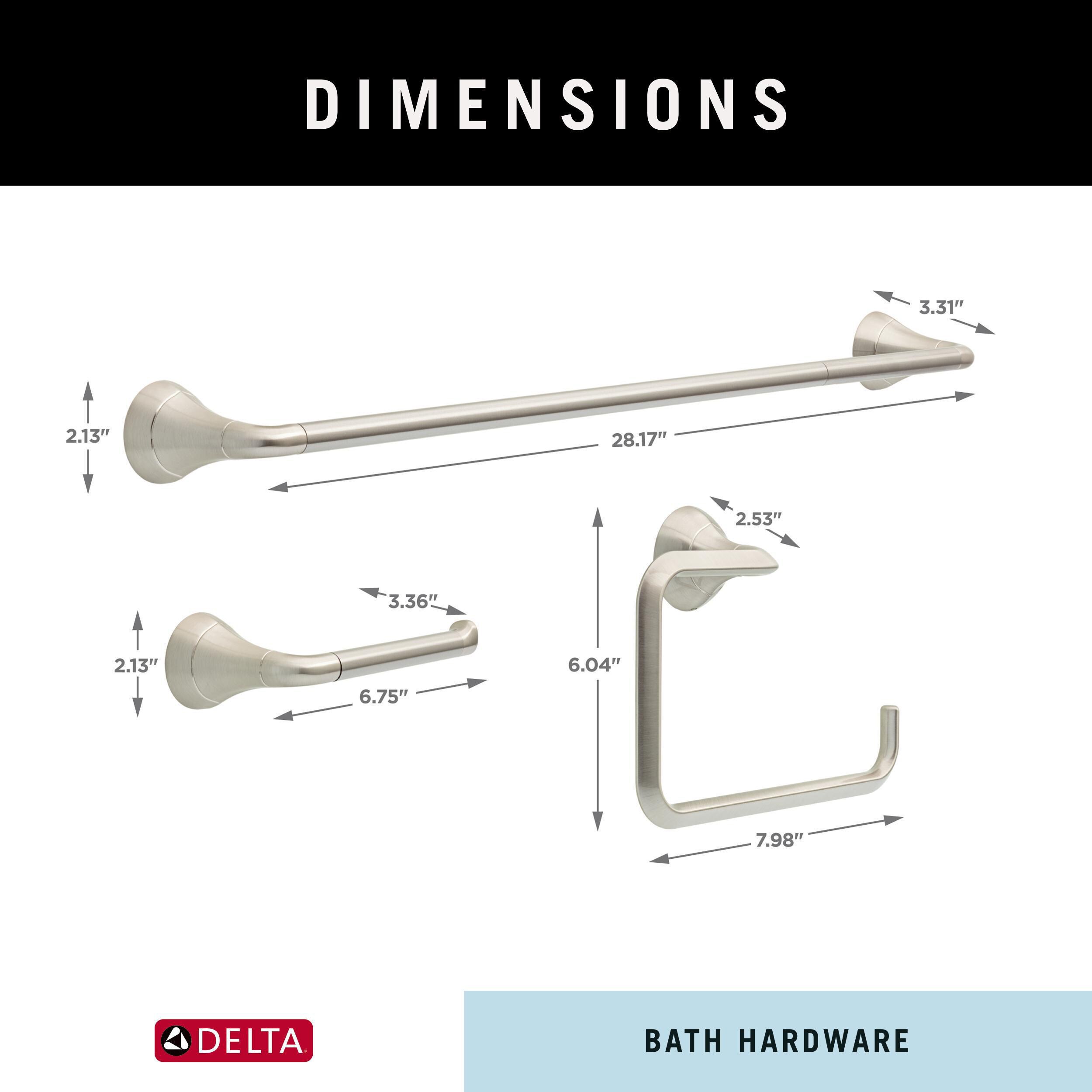 Juego de accesorios decorativos para baño Delta Eldren de 3 piezas en níquel cepillado con tecnología Spotshield - Barra de toallas, porta papel higiénico y argolla para toallas incluidos ELD63-BN