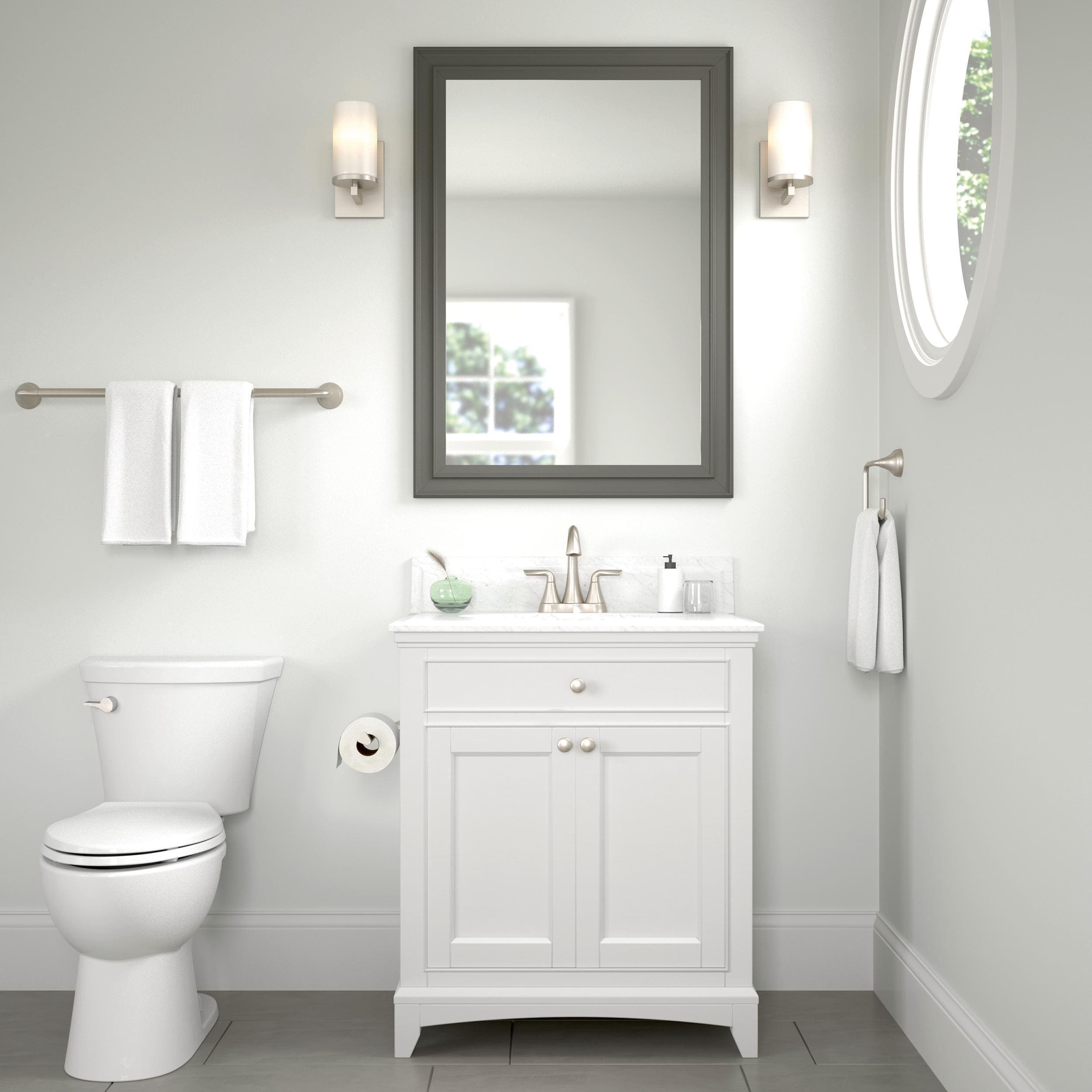 Juego de accesorios decorativos para baño Delta Eldren de 3 piezas en níquel cepillado con tecnología Spotshield - Barra de toallas, porta papel higiénico y argolla para toallas incluidos ELD63-BN