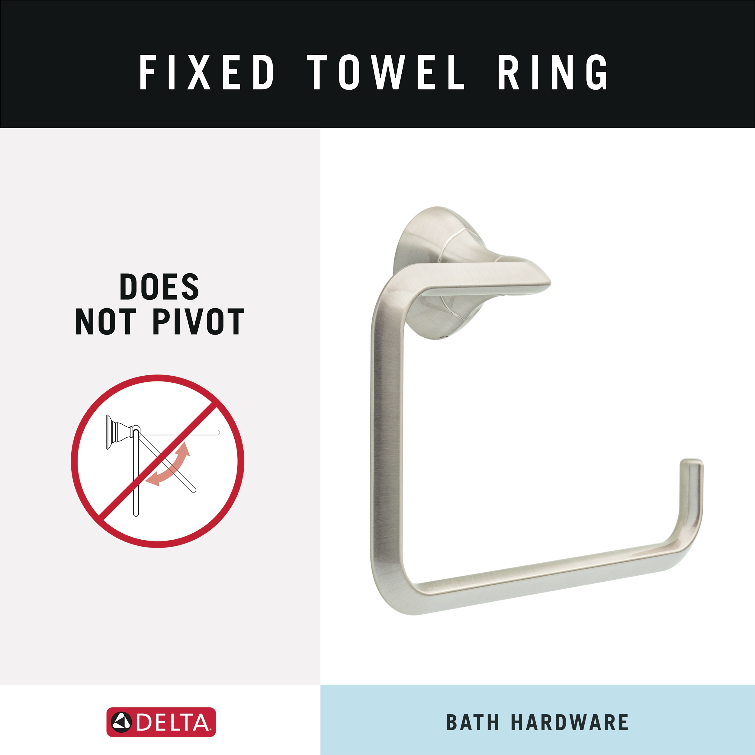 Juego de accesorios decorativos para baño Delta Eldren de 3 piezas en níquel cepillado con tecnología Spotshield - Barra de toallas, porta papel higiénico y argolla para toallas incluidos ELD63-BN