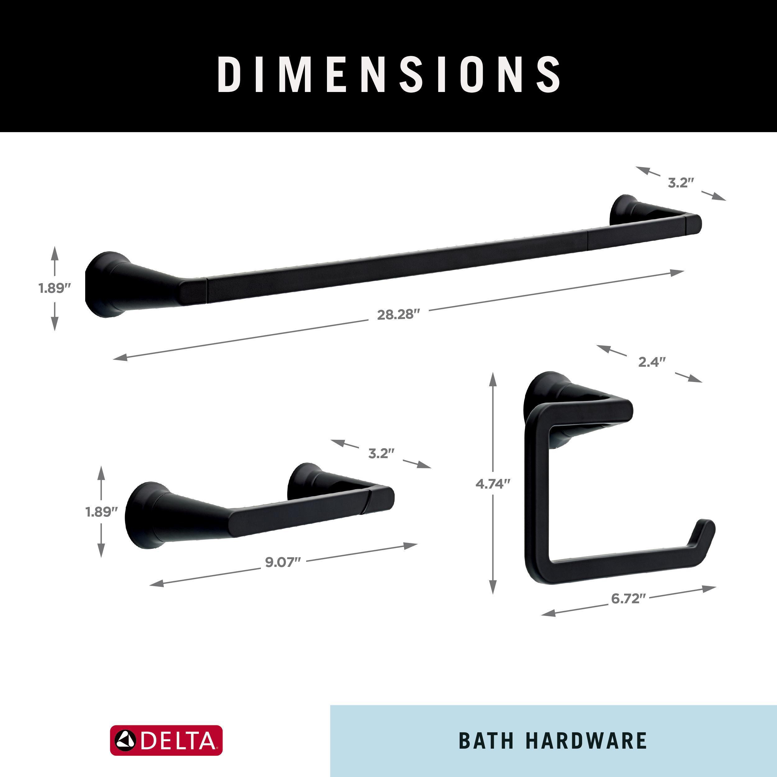 Juego de accesorios de baño decorativos en negro mate "Delta 3-Piezas Gorrión": Barra para toallas, portarrollos de papel higiénico y argolla para toallas (Incluye SPR63-MB)