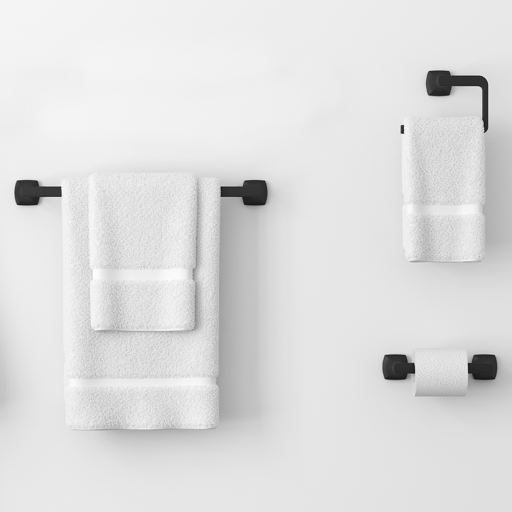 Juego de accesorios de baño decorativos en negro mate de 3 piezas de Pfister: Barra para toallas, porta papel higiénico y argolla para toallas (Incluidos BTB-VRI3B)