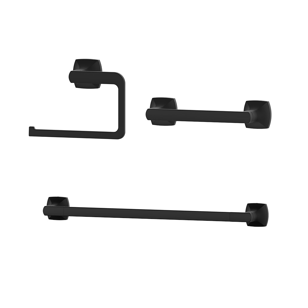 Juego de accesorios de baño decorativos en negro mate de 3 piezas de Pfister: Barra para toallas, porta papel higiénico y argolla para toallas (Incluidos BTB-VRI3B)