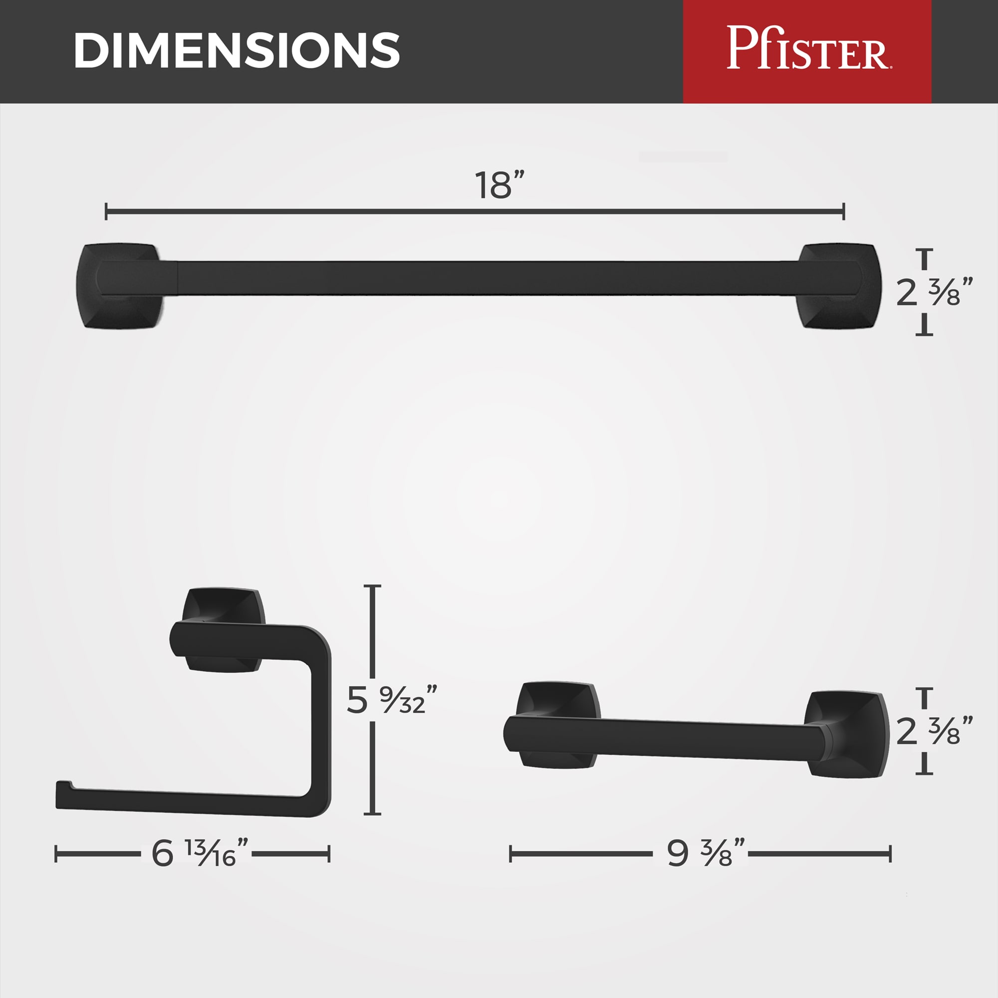 Juego de accesorios de baño decorativos en negro mate de 3 piezas de Pfister: Barra para toallas, porta papel higiénico y argolla para toallas (Incluidos BTB-VRI3B)